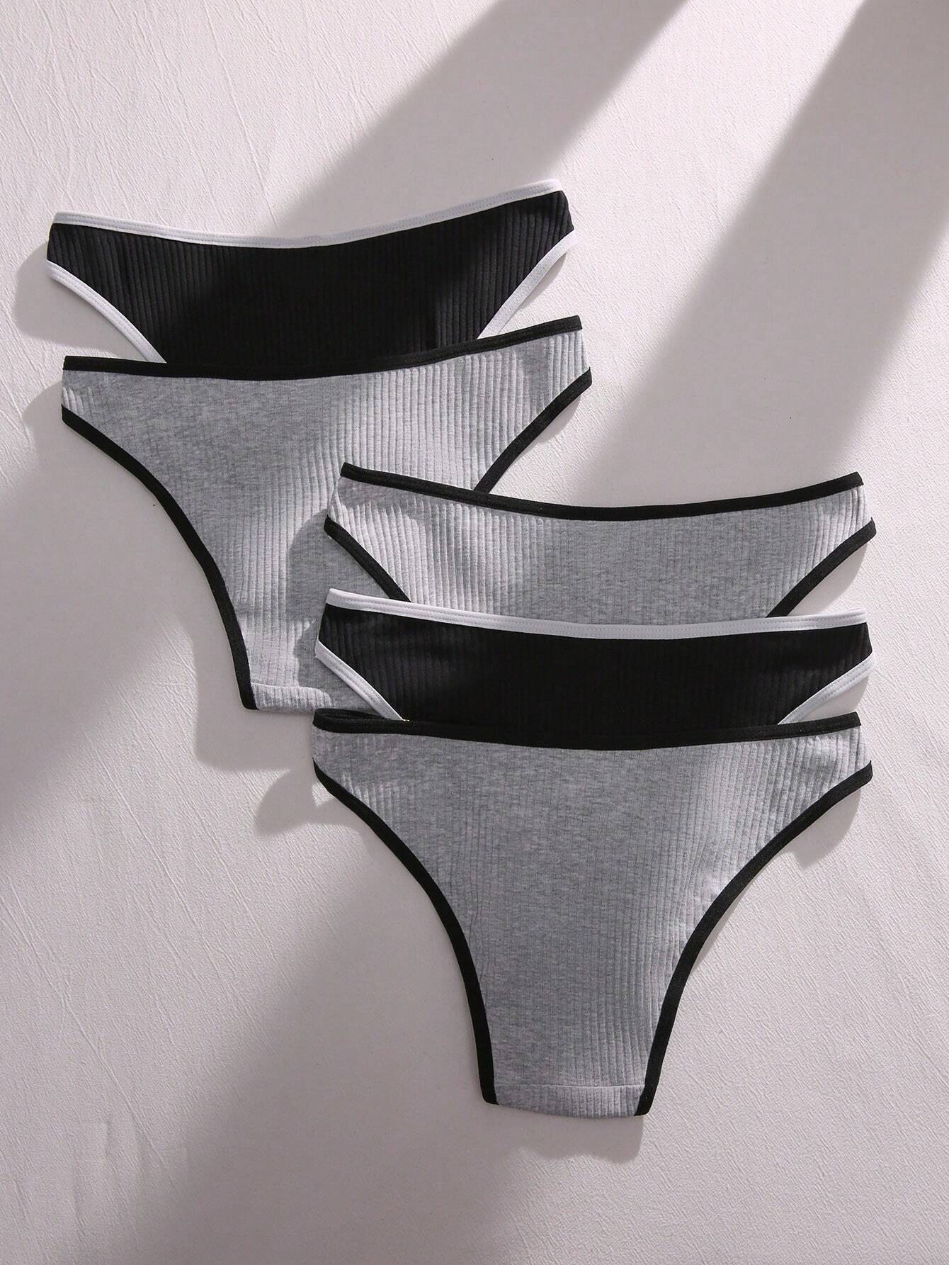 Basics 5pack Contrast Binding Ribbed Knit Panty