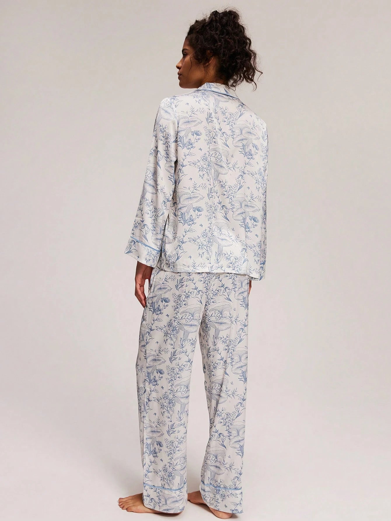 Sleeve Basic Button-Up Top & Pants