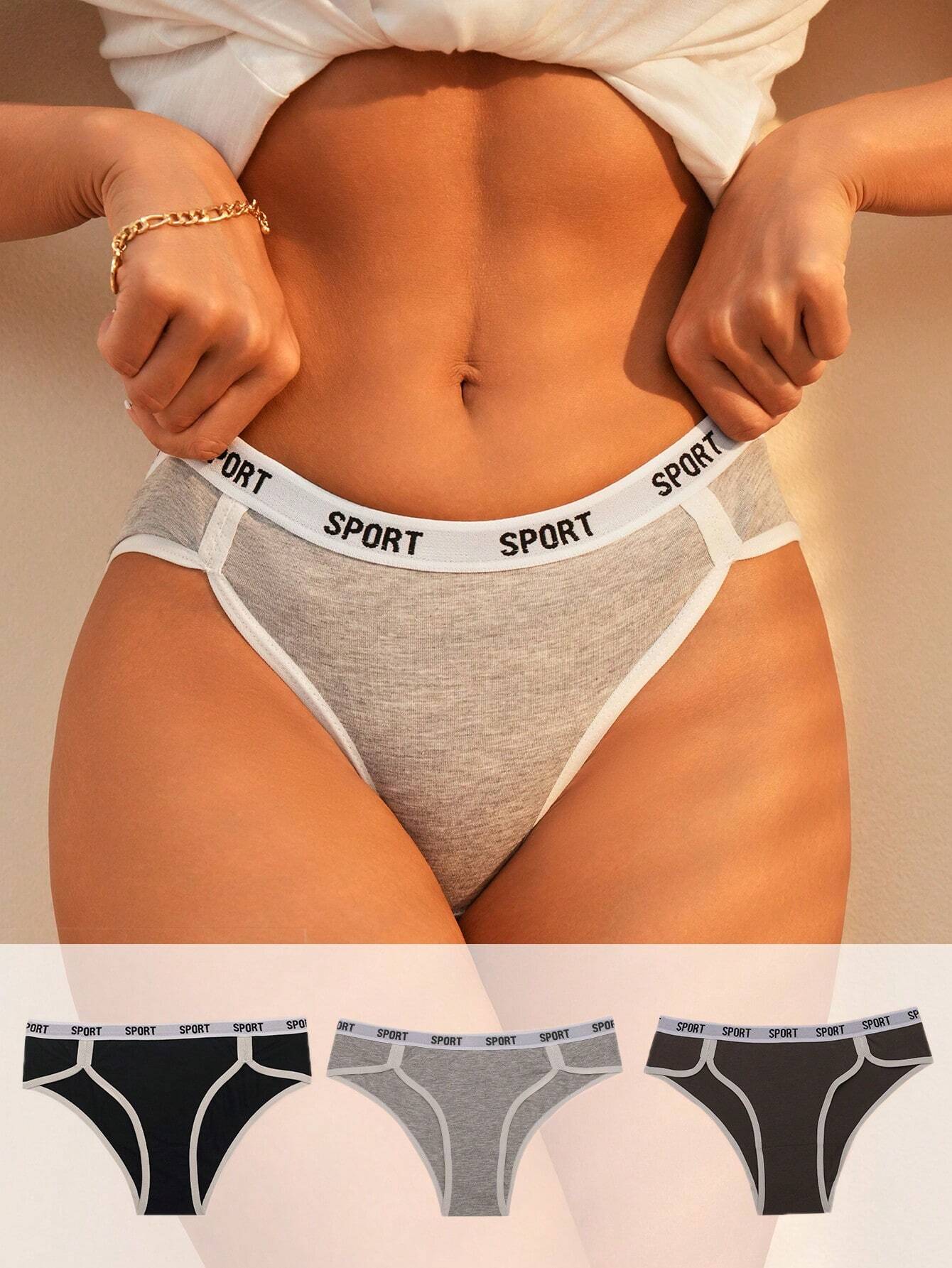 EasyFave 3pcs Letter Tape Waist Contrast Binding Brief Multicolor 2