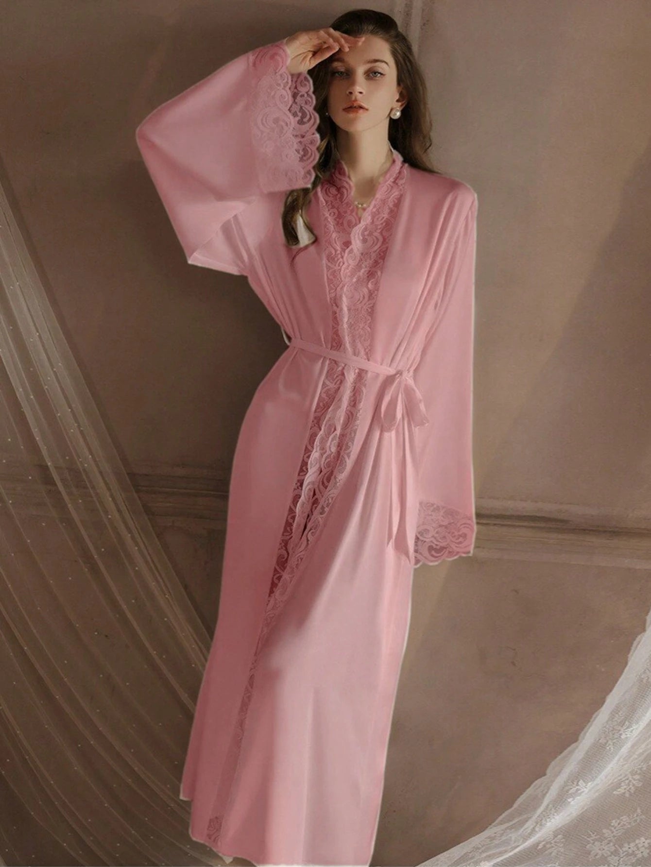 Women's Elegant Satin Robe Baby Pink