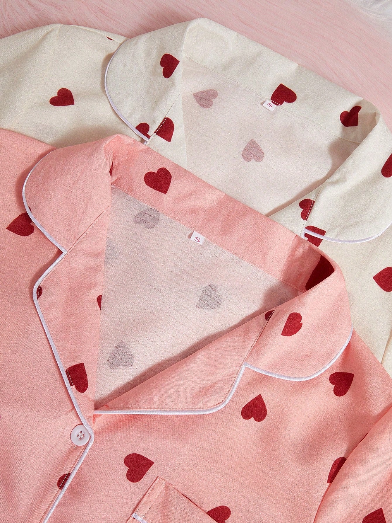 Dream Adore 2 Pcs Women's Heart Print Button Up Collar Long Sleeve Top And Bottoms