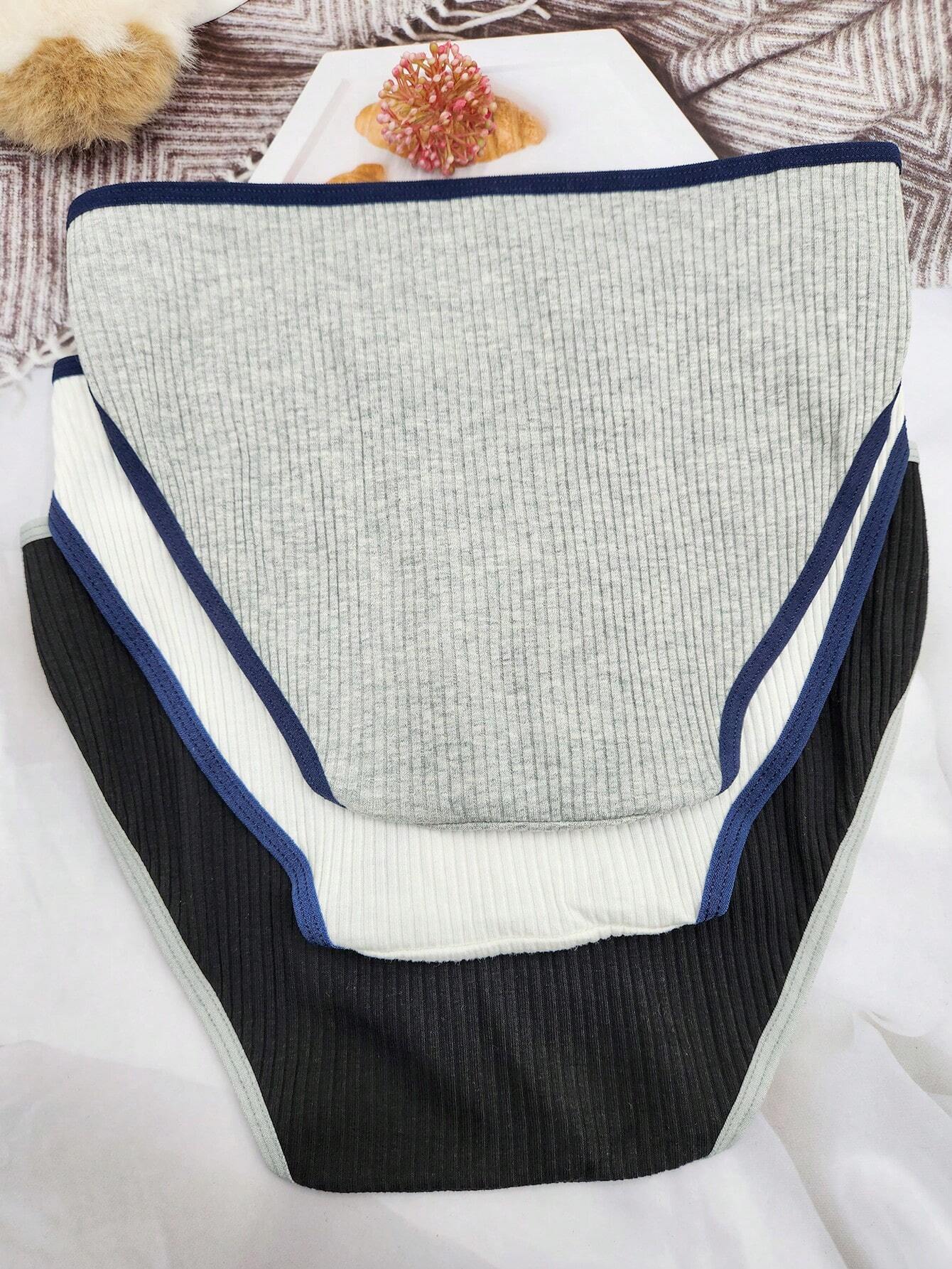 3pcs Simple Style Black, White, Grey Striped Spiral Triangular Underwear