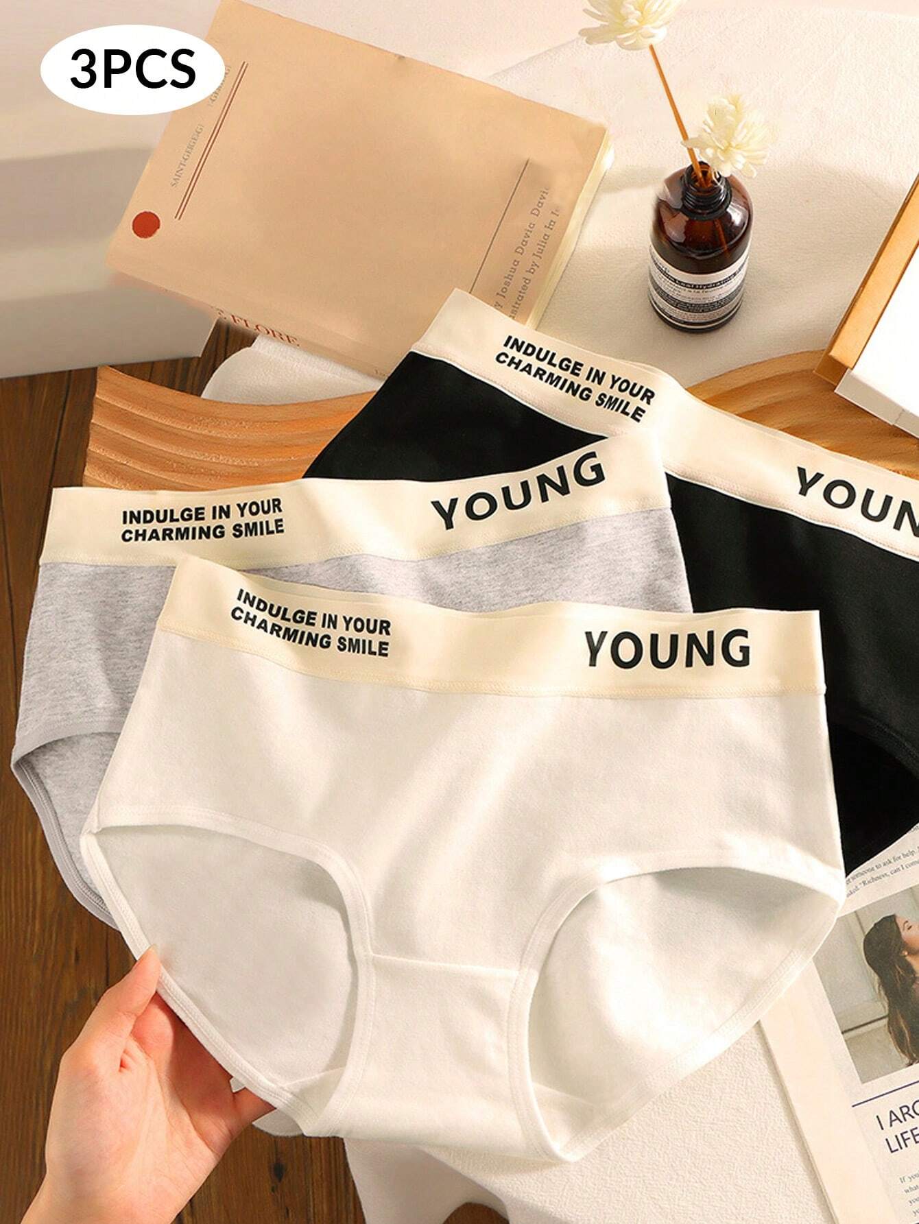 apanese-Style Mid-Rise Student Sports Wind Sweet Letter Triangle Panties Multicolor