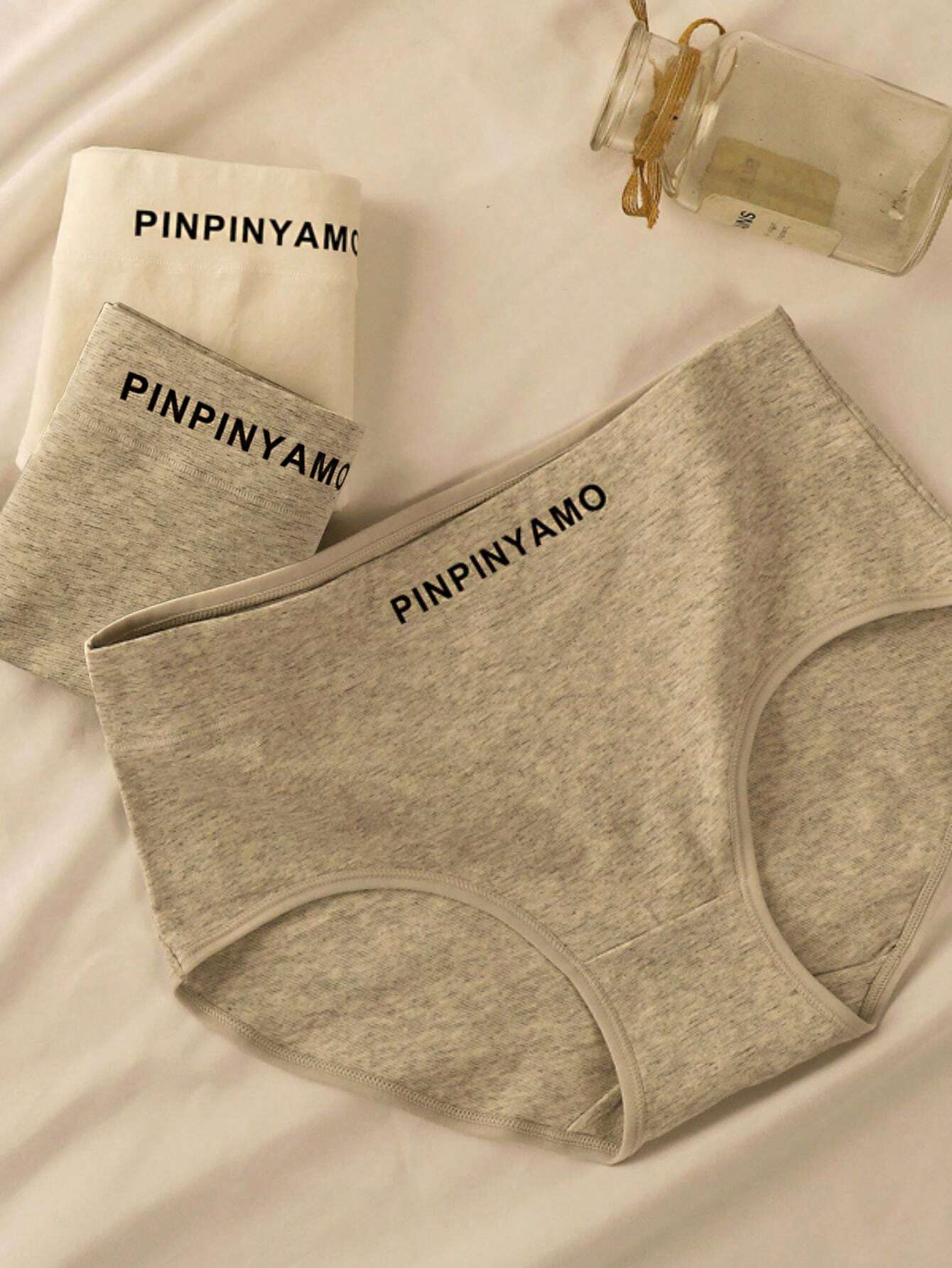 3pcs Women's Comfortable Breathable Letter Print Triangle Panties