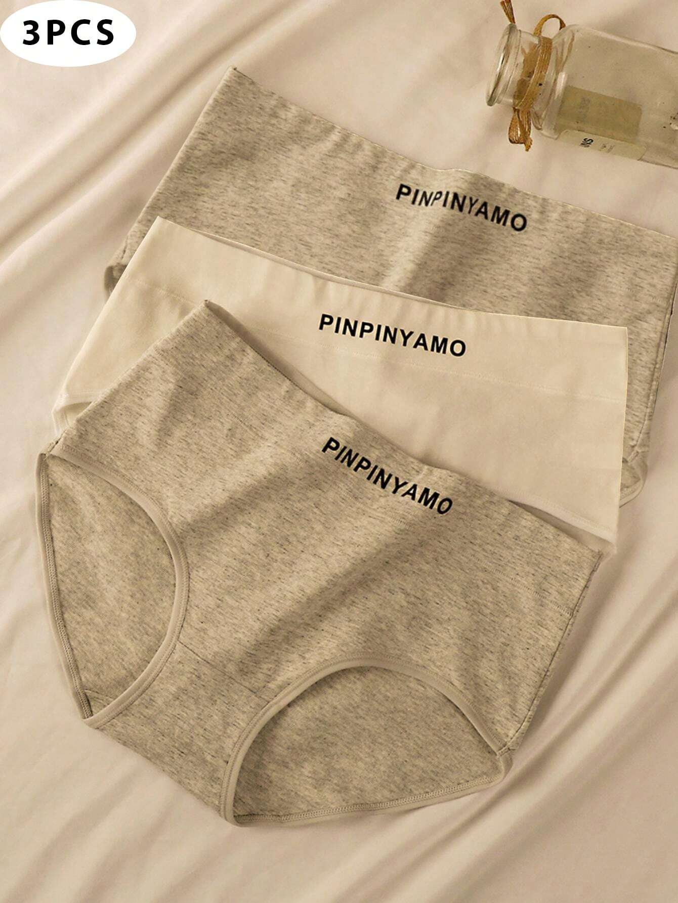 3pcs Women's Comfortable Breathable Letter Print Triangle Panties Multicolor 3