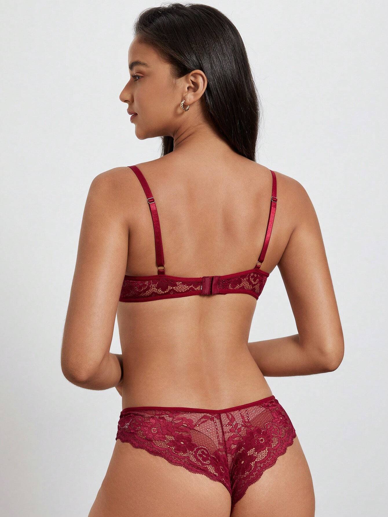 DesireSculpt Floral Lace Underwire Bra & Panty Lingerie Set