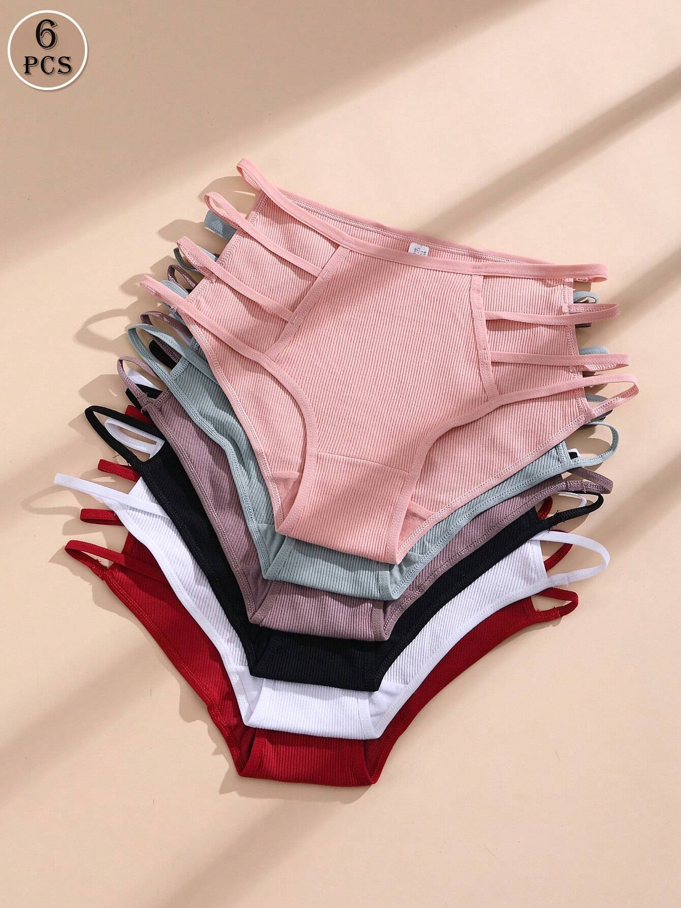 6pcs Women's Triangle Panties, Sexy Breathable Comfortable Hollowed-Out Underwear Multicolor