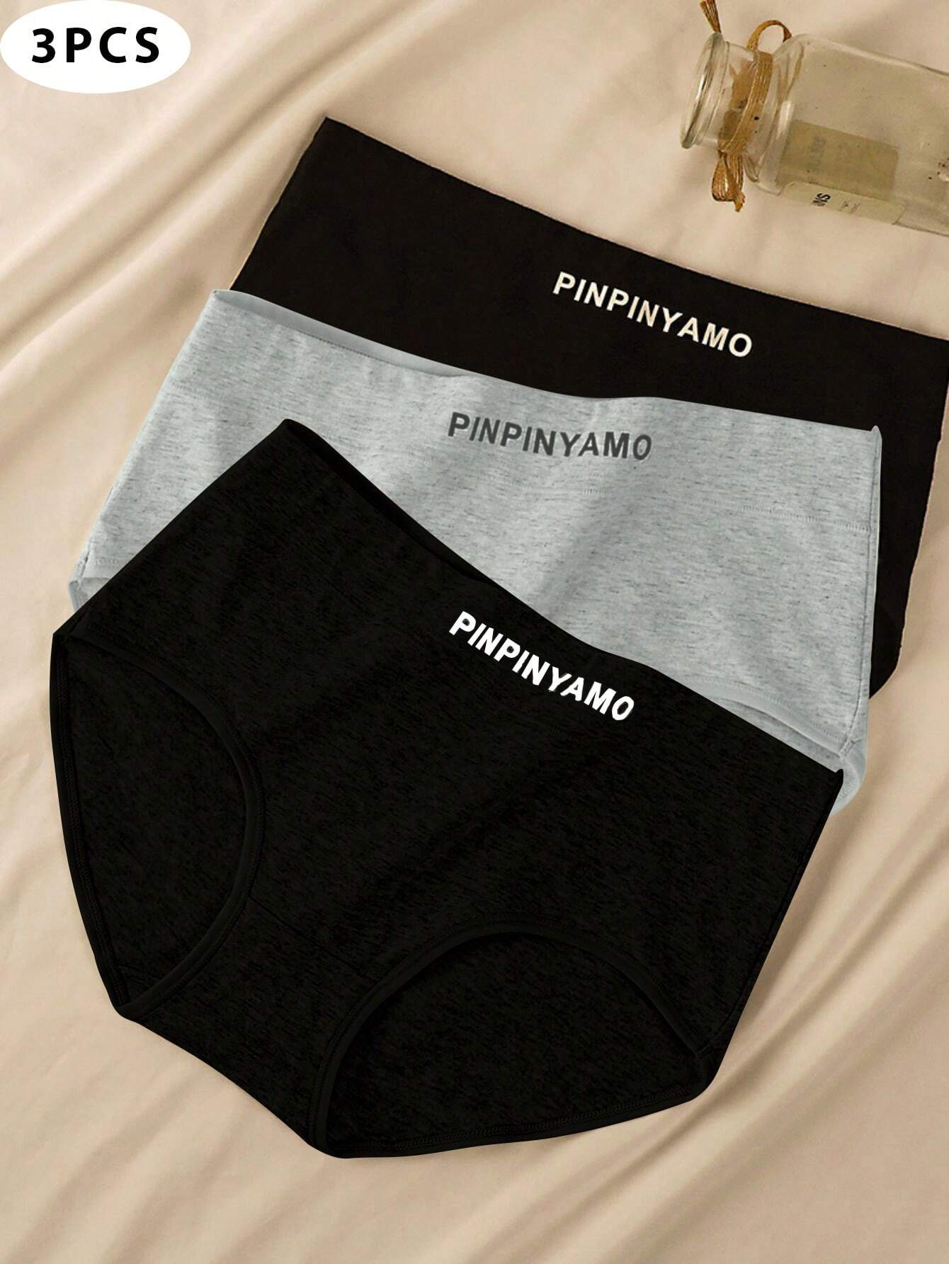 3pcs Women's Comfortable Breathable Letter Print Triangle Panties Multicolor