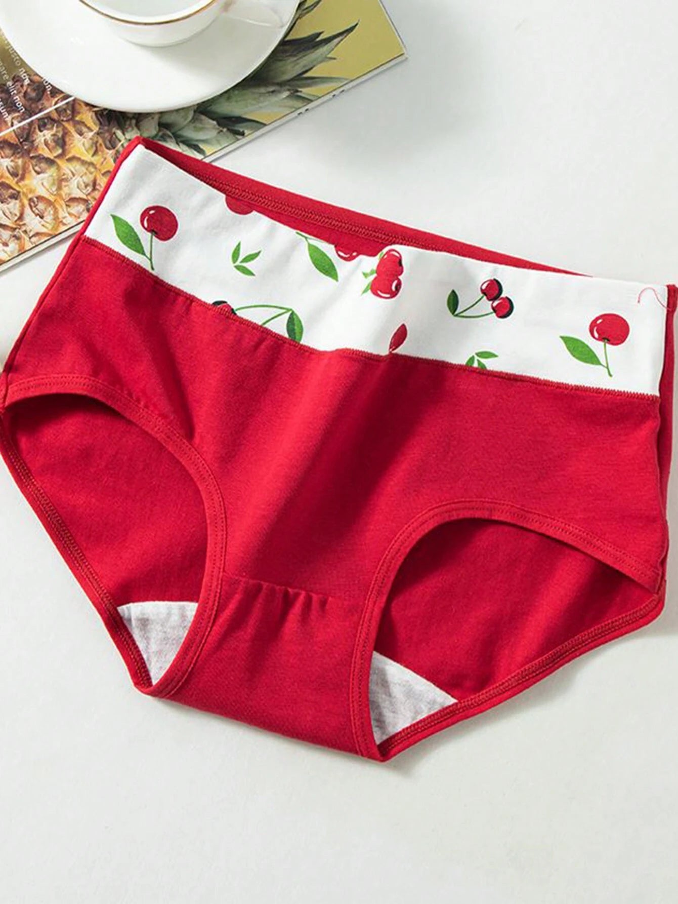 3pcs Strawberry Print High Waisted Seamless Panties