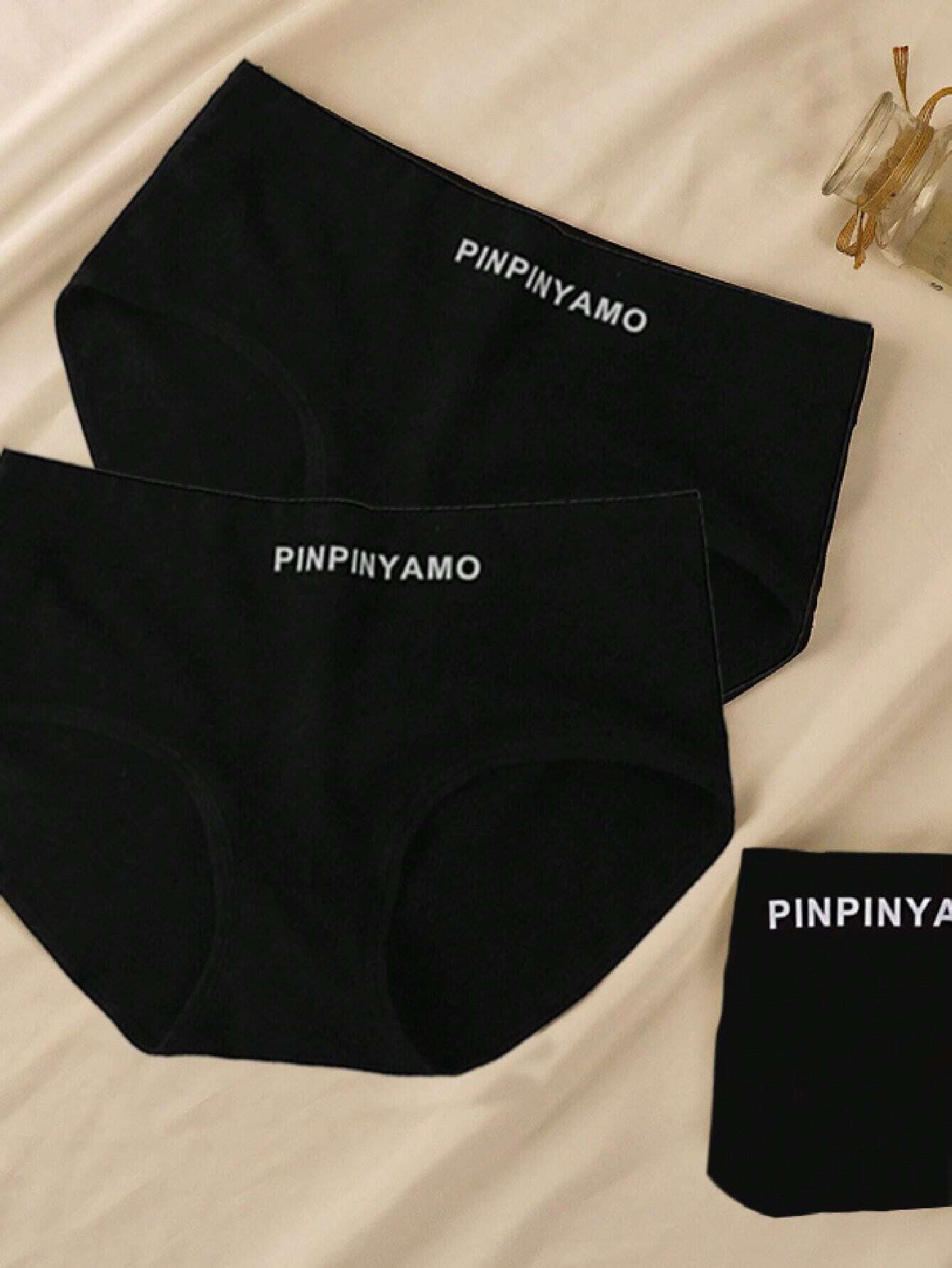 3pcs Women's Comfortable Breathable Letter Print Triangle Panties