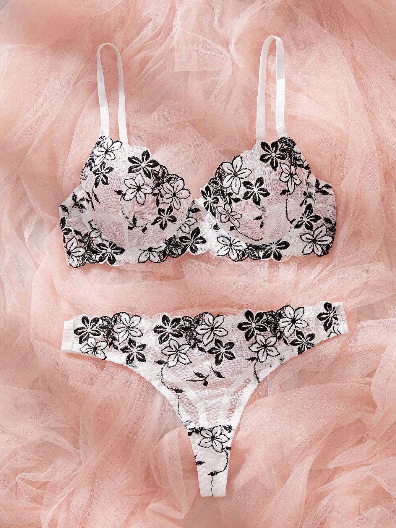 2 Pieces Romantic Pink Women Underwire Bra And Panty Set White