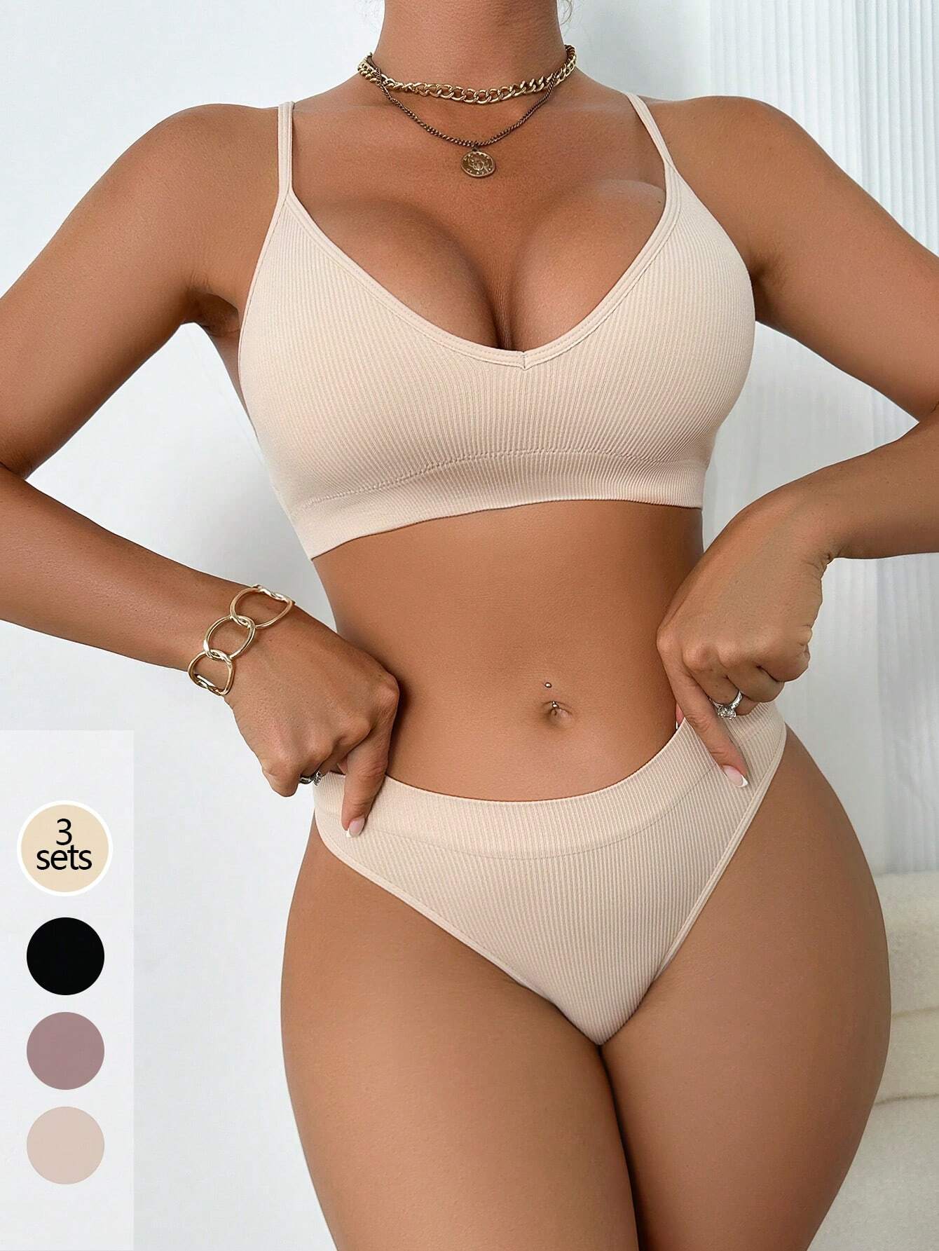 Women's Leisure Series Seamless Wire-Free Underwear Thong Set
