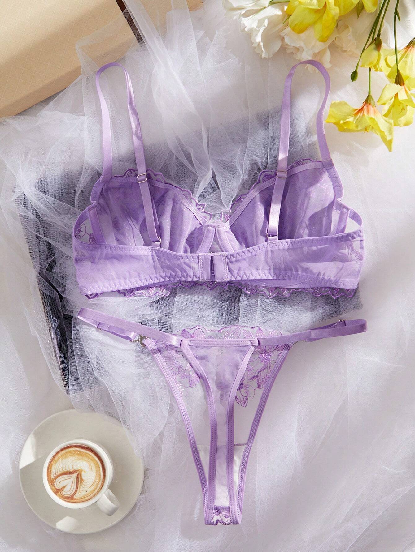 2pcs Vintage Lady Sexy Bra & Thong Lingerie Set