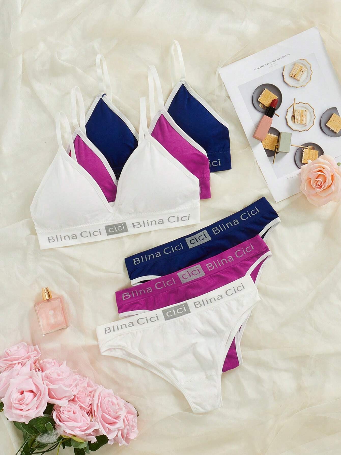 3 Sets Women Letter Print Bra And Underwear Set Sports Multicolor 2