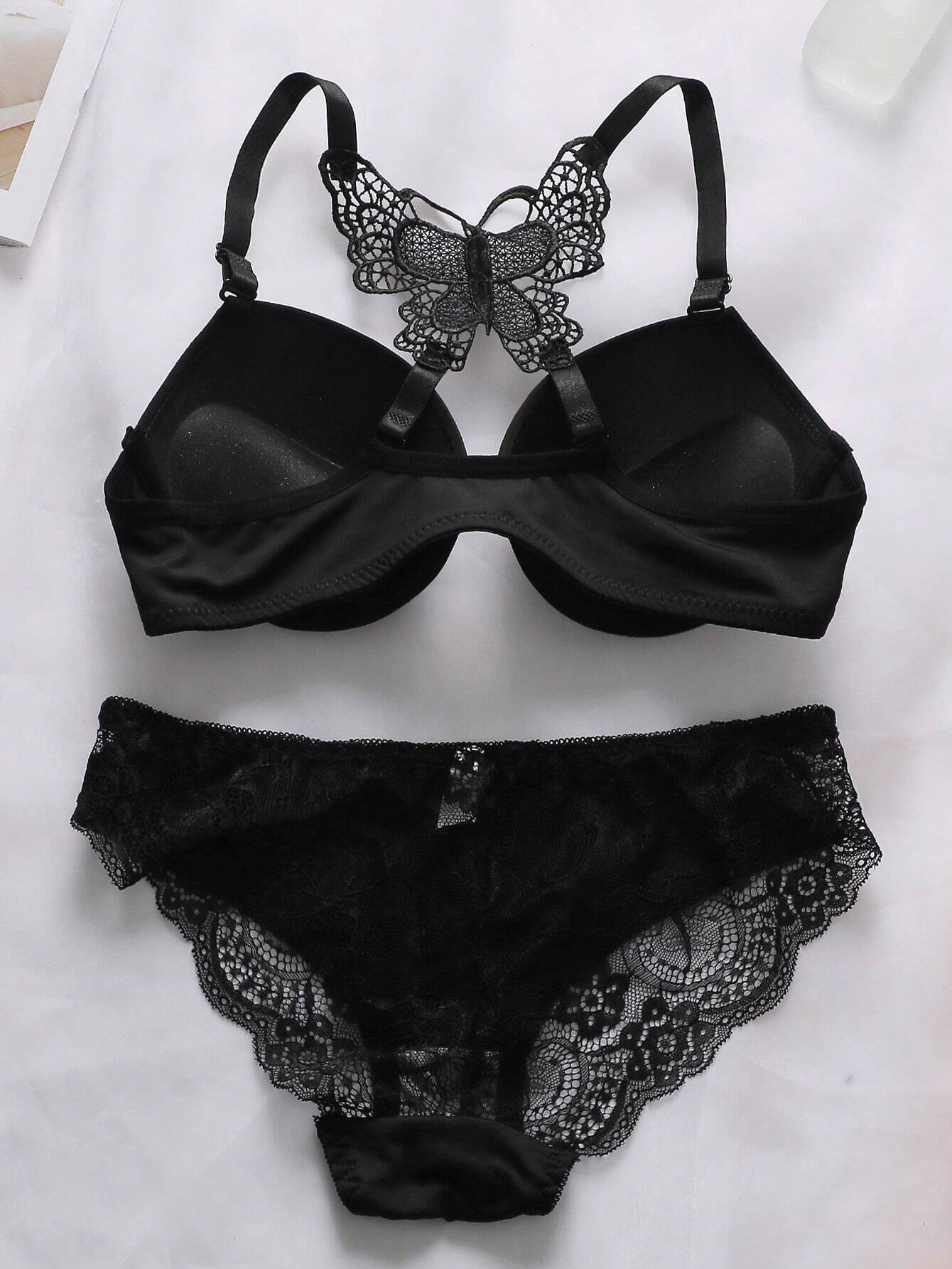 1Set Women's Lace Underwire Push Up Bra &Panties Set, Lingerie