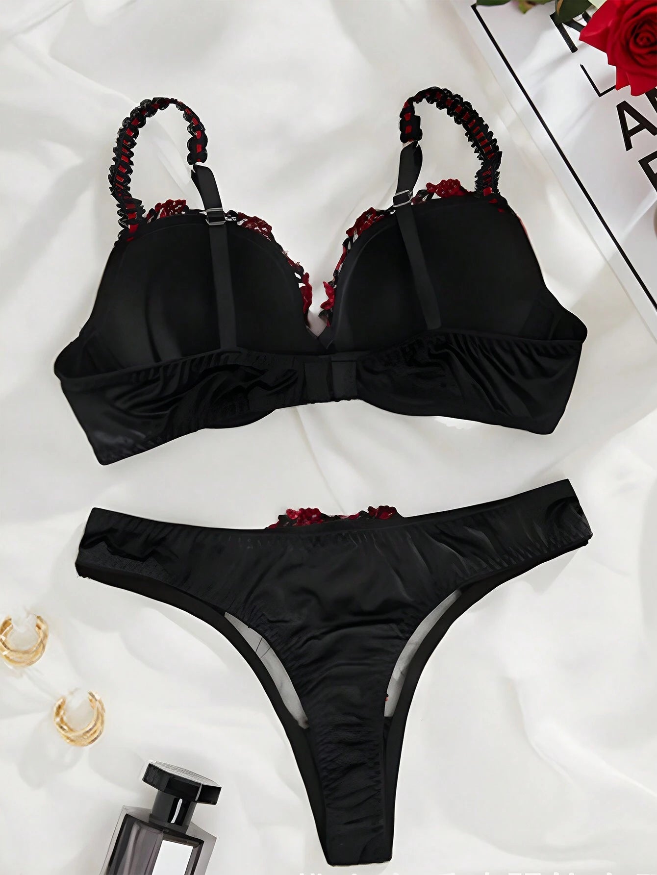 1set Women Lace Underwire Bra Set, European & American Style Sexy Lingerie