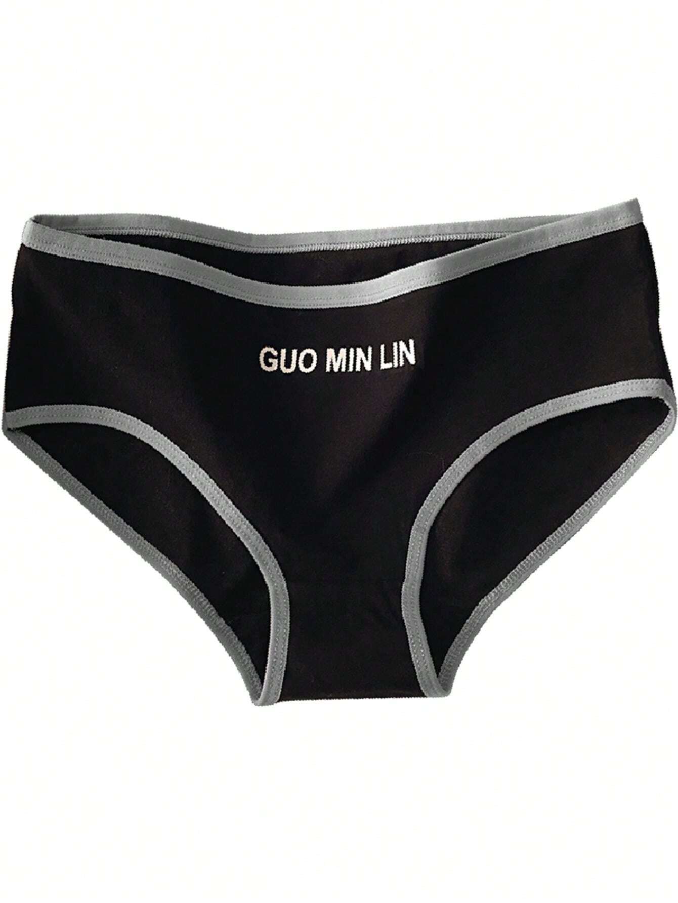 4pcs Women's Underwear With Letter Print And Color Blocking Design