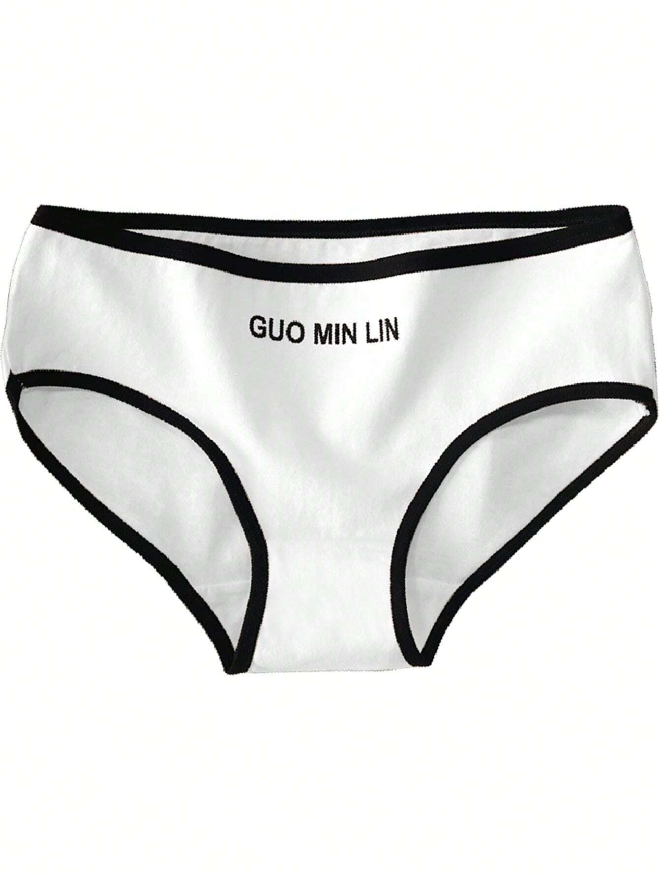 4pcs Women's Underwear With Letter Print And Color Blocking Design