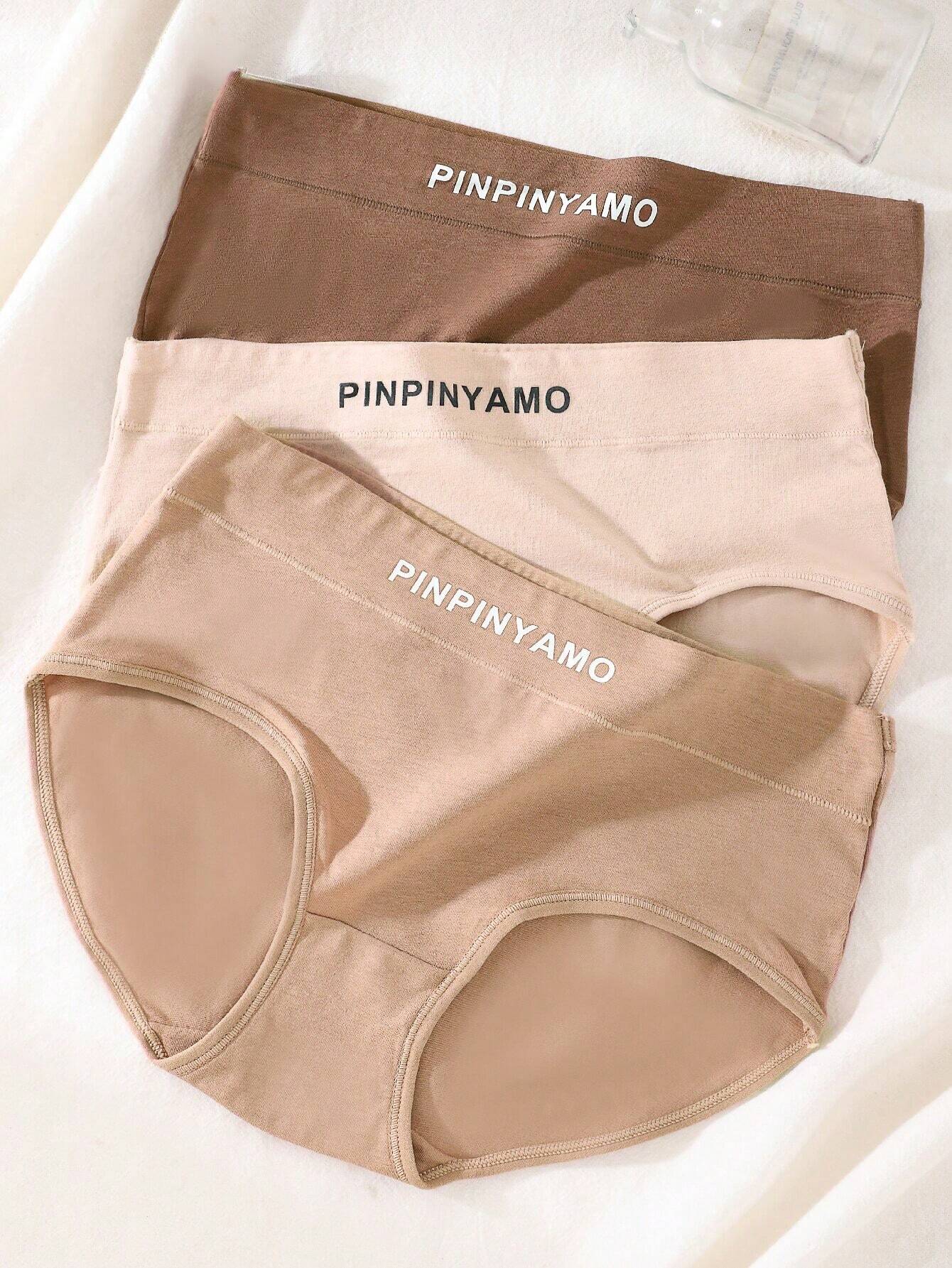 3pcs Women's Comfortable Breathable Letter Print Triangle Panties