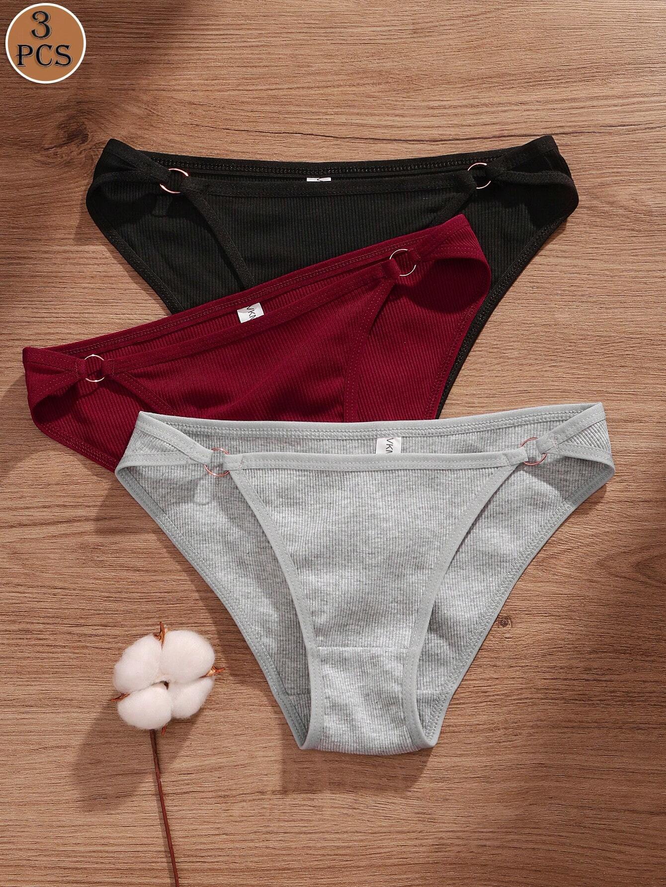 3PCS Women Sexy Low Rise Breathable Intimates Lingerie Soft Brief Grey