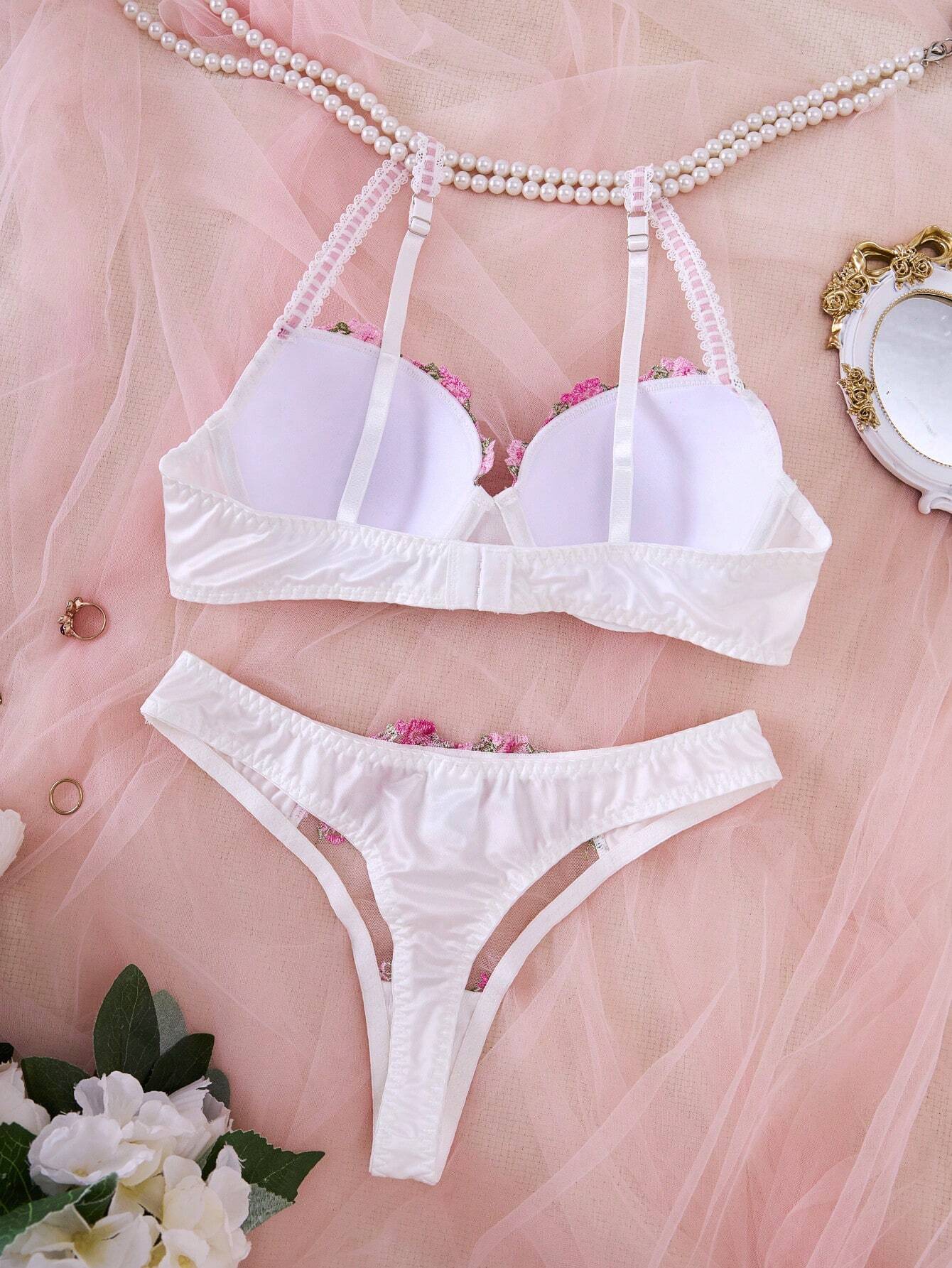 1set Women Lace Underwire Bra Set, European & American Style Sexy Lingerie