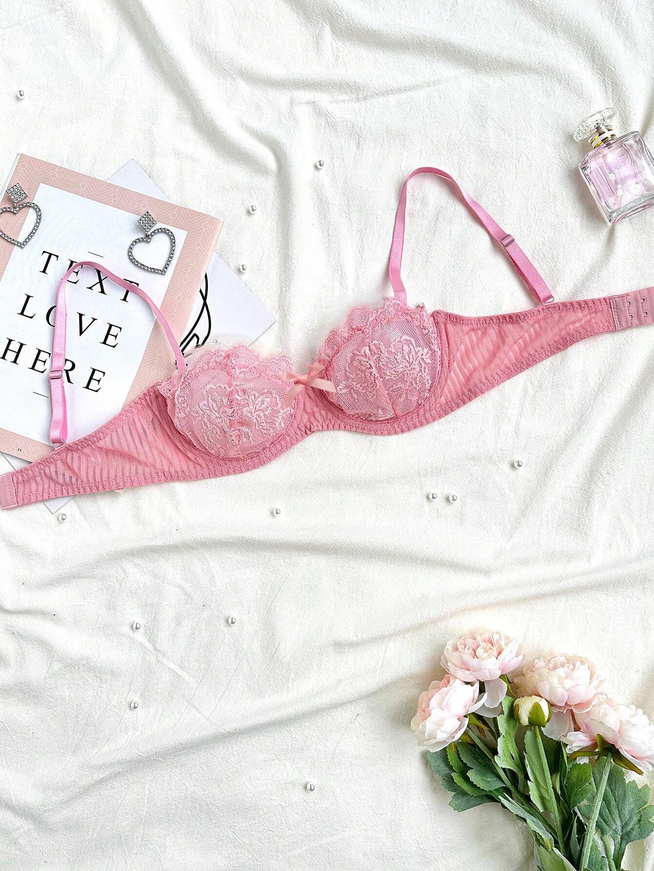 Women Lace Bow Detail Bow Sexy Bra