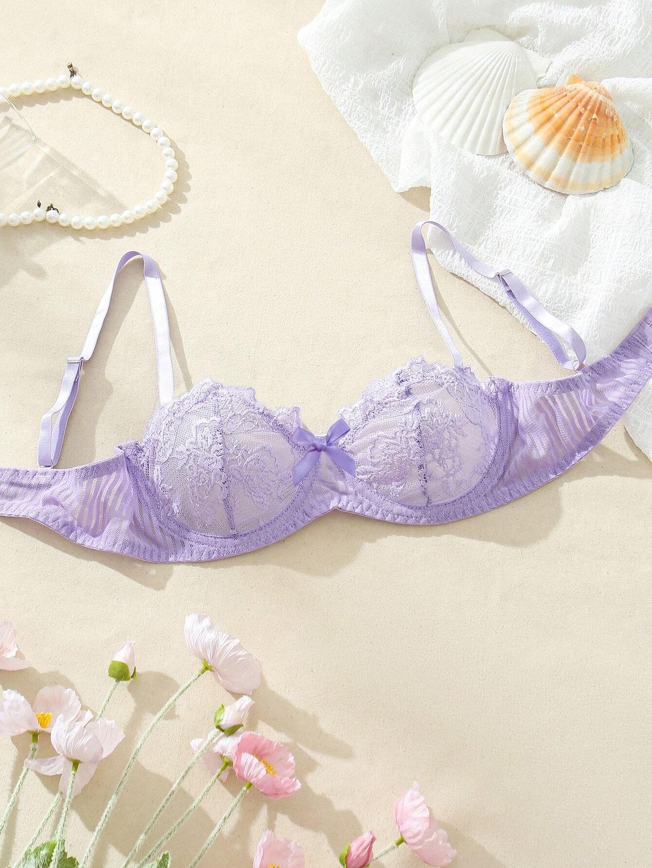 Women Lace Bow Detail Bow Sexy Bra