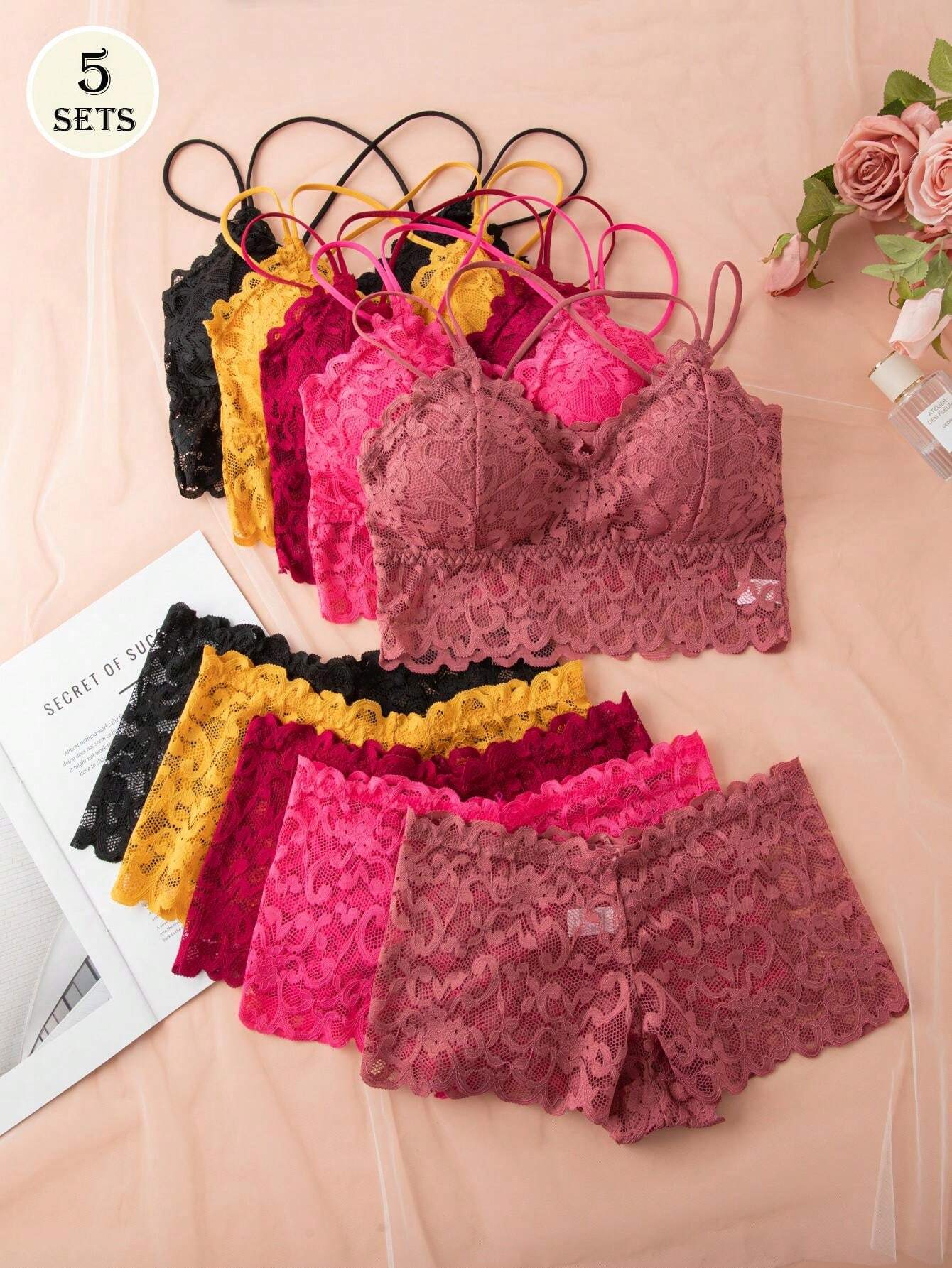 5pcs/Set Sexy Lace Lingerie Set Multicolor