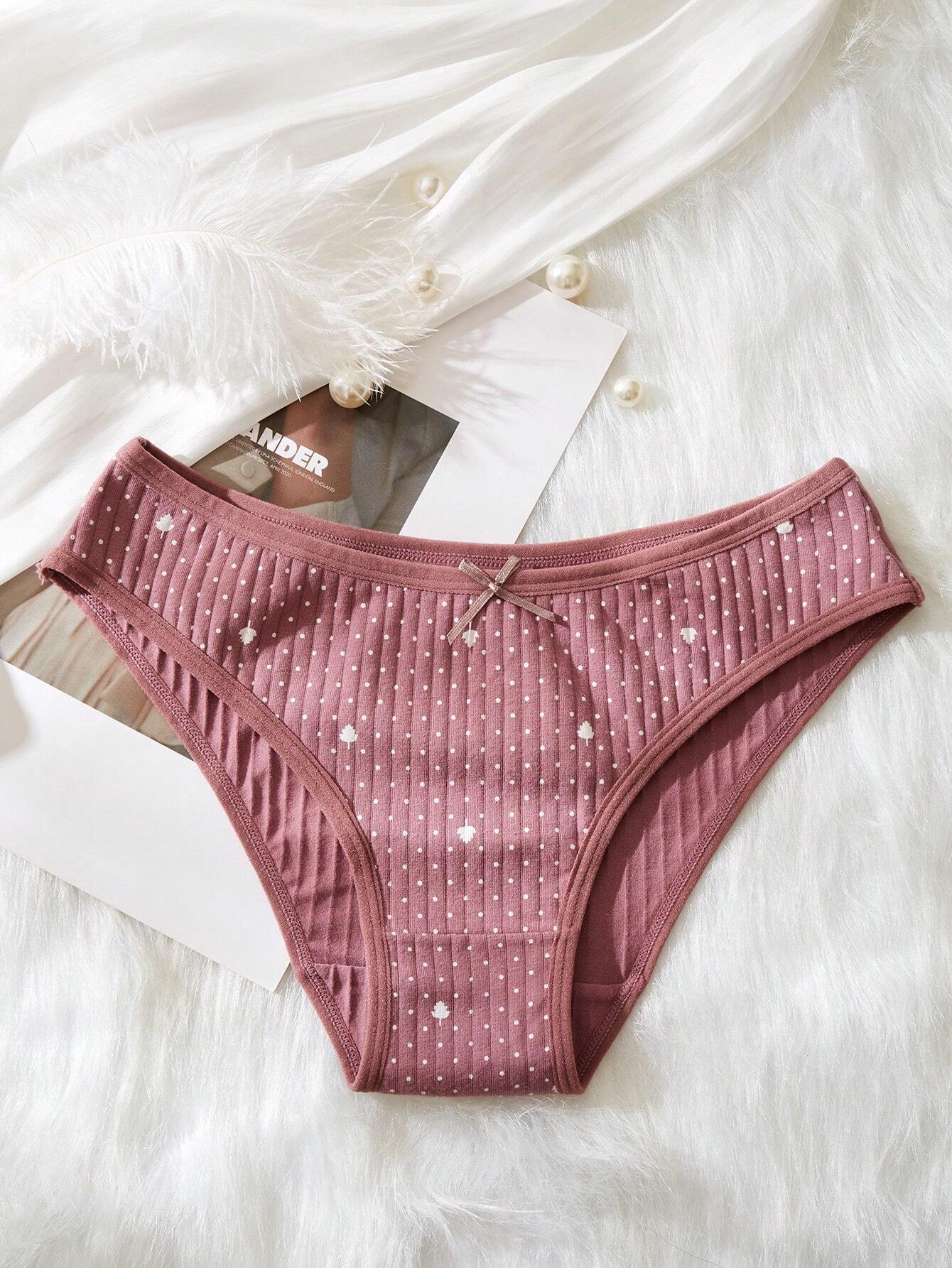 5pcs Women's Panties,Ribbed Knit Brief,Lace Edged Romantic