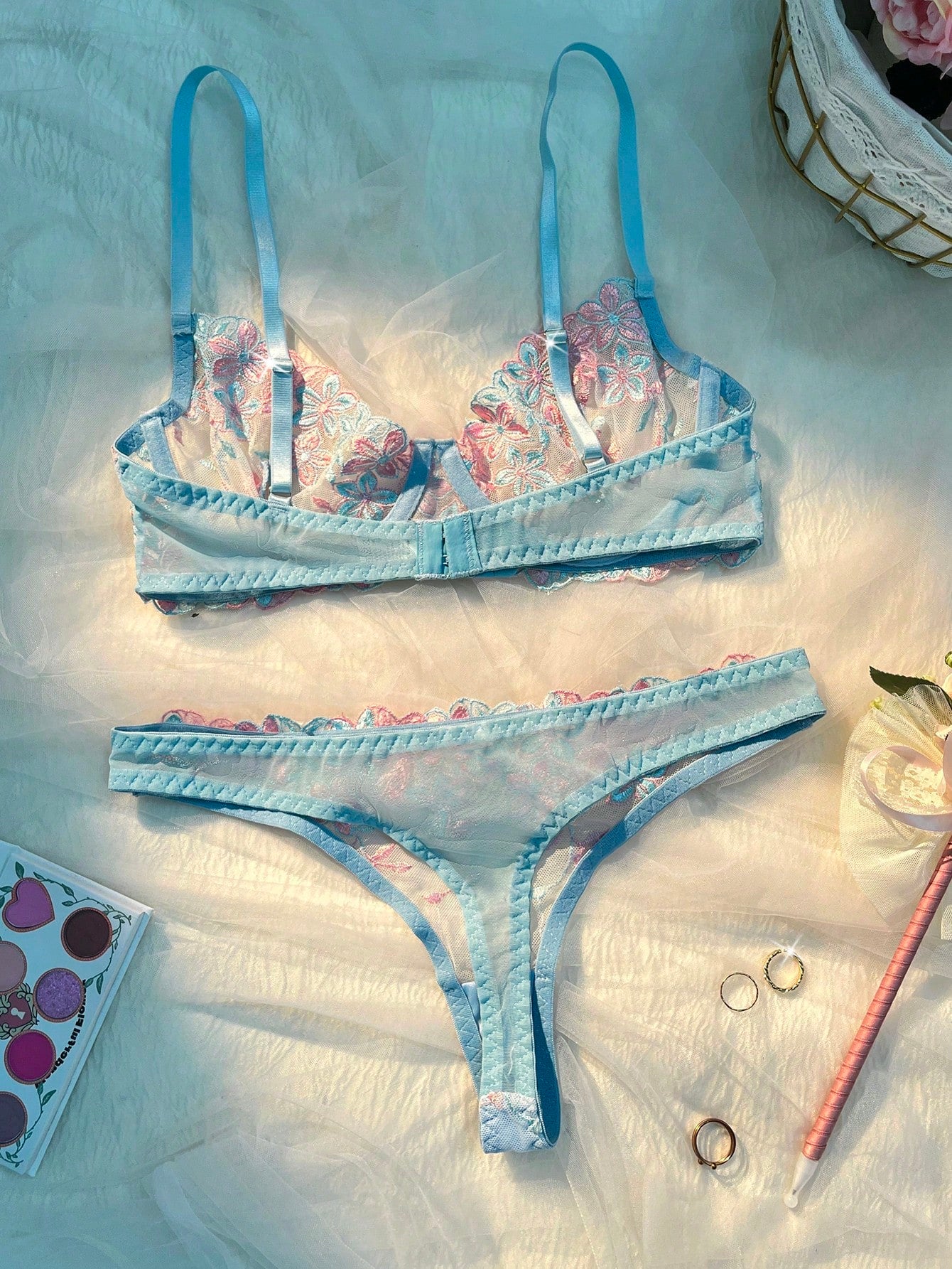 2 Pieces Romantic Pink Women Underwire Bra And Panty Set