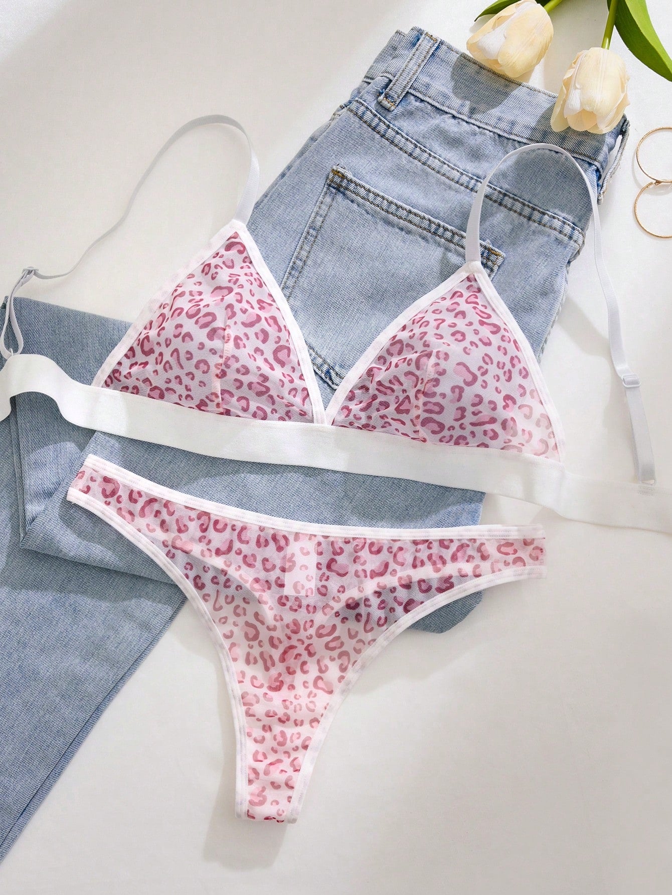 2pcs Women Sexy Lingerie Set Pink