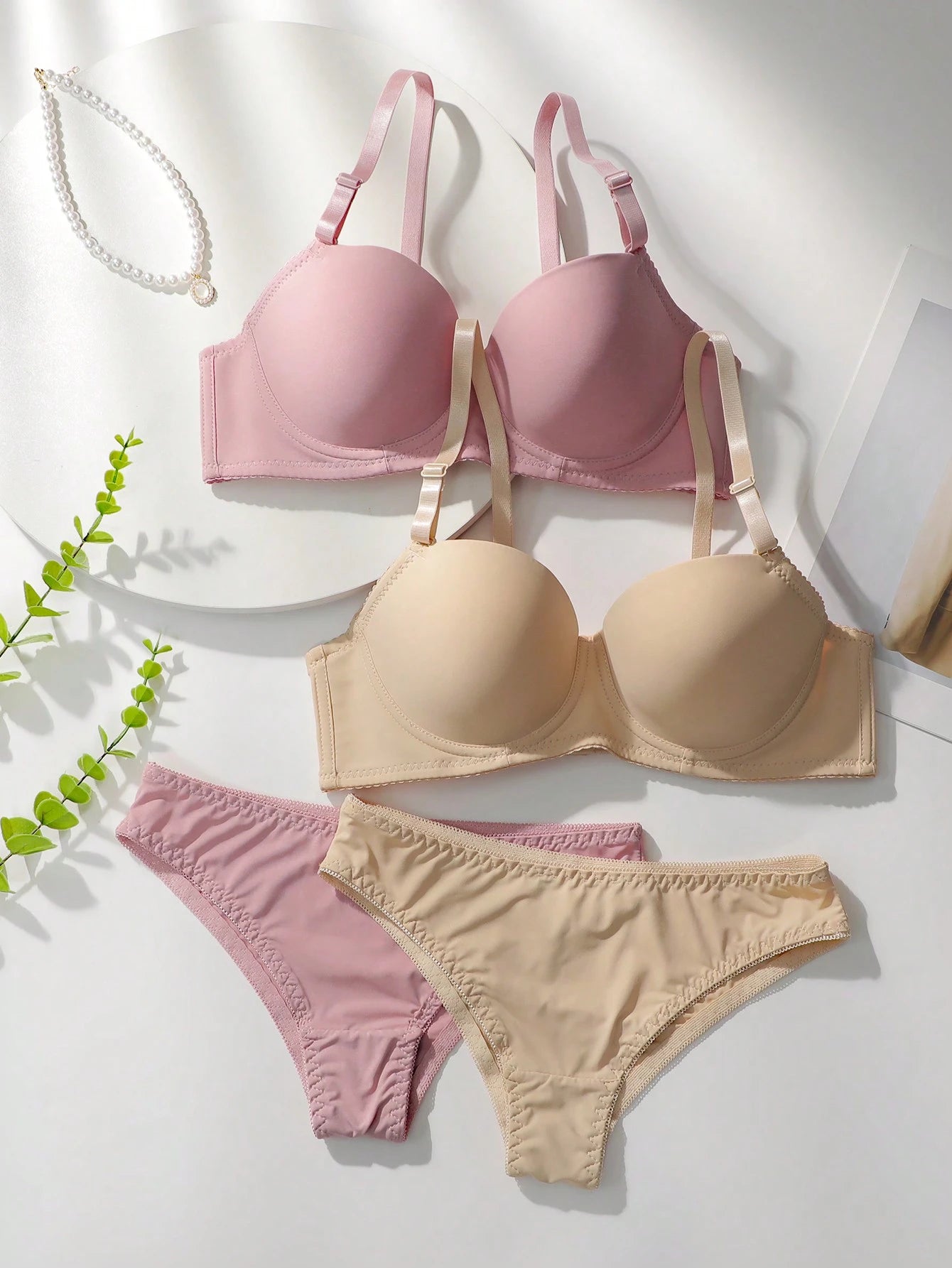 Underwear&Sleepwear Basics 2sets Solid Underwire Bra & Panty Lingerie Set Multicolor 6