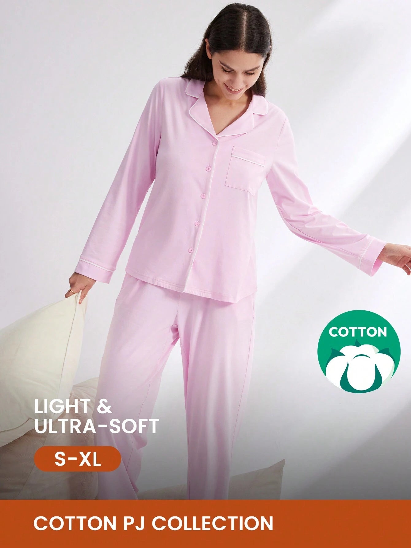 LUVLETTE Soft Cotton &amp; Modal Basic Long Women Pajama Set Lounge Sets
