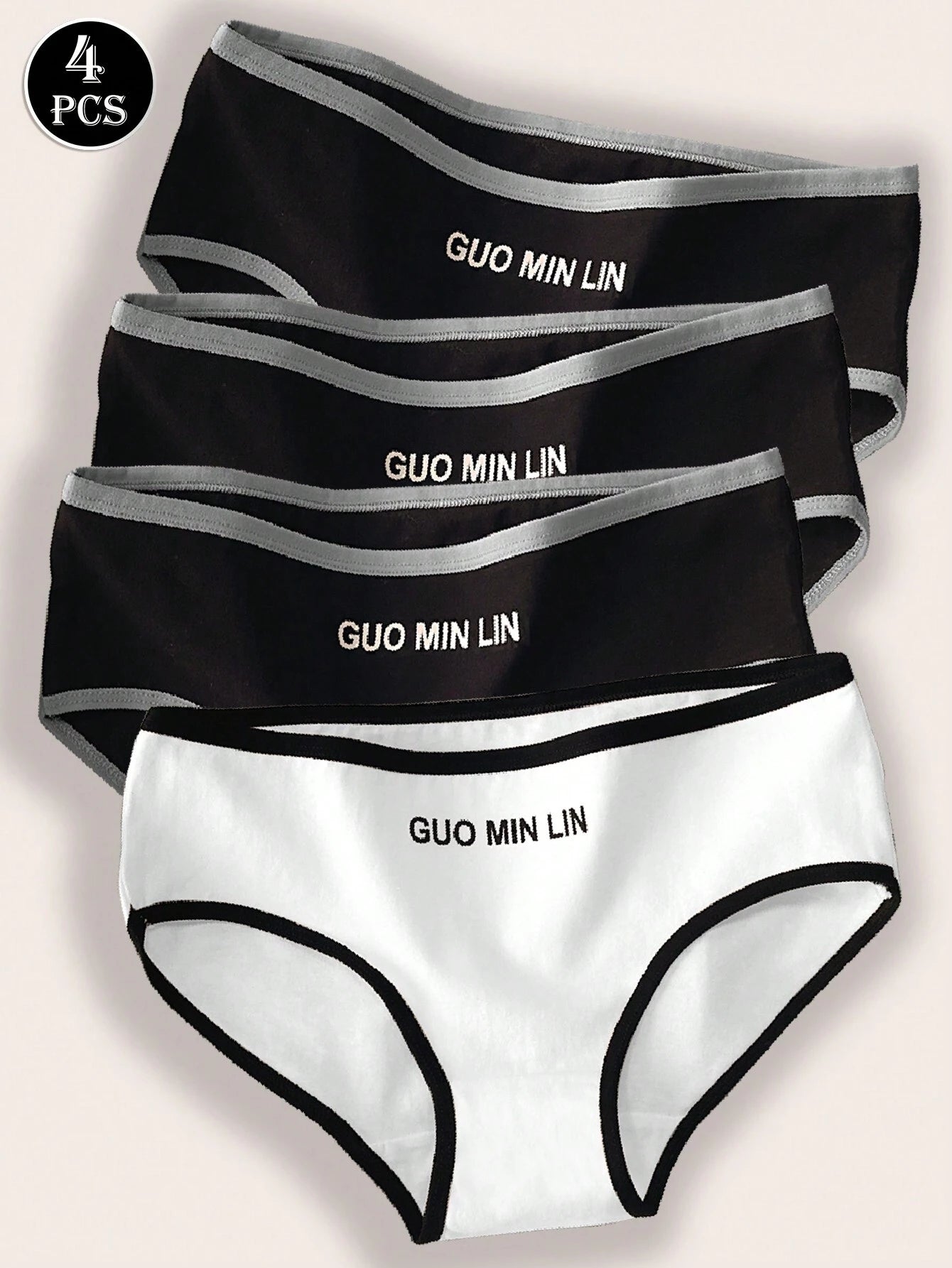 4pcs Women's Underwear With Letter Print And Color Blocking Design Multicolor 5