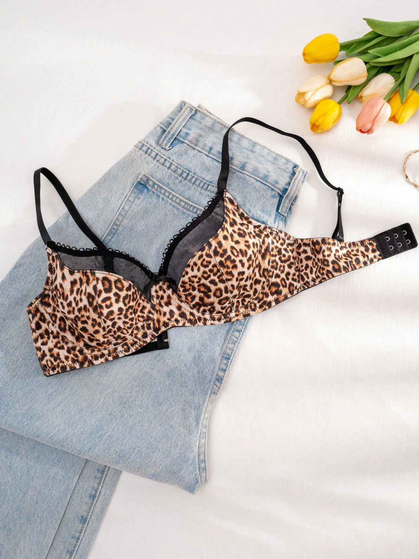 Women Heart-Shaped Print Color Block Bra Multicolor