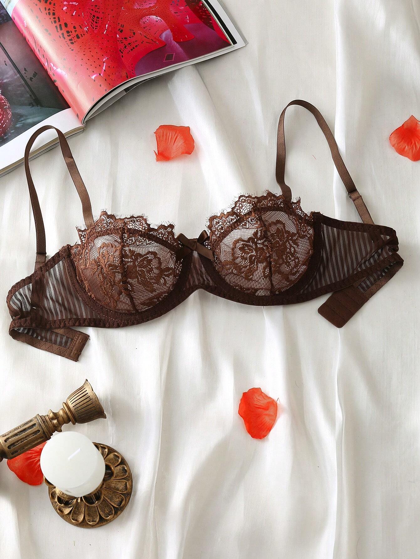 Women Lace Bow Detail Bow Sexy Bra