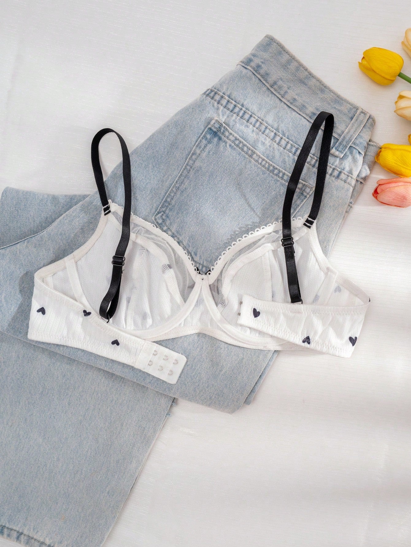 Women Heart-Shaped Print Color Block Bra
