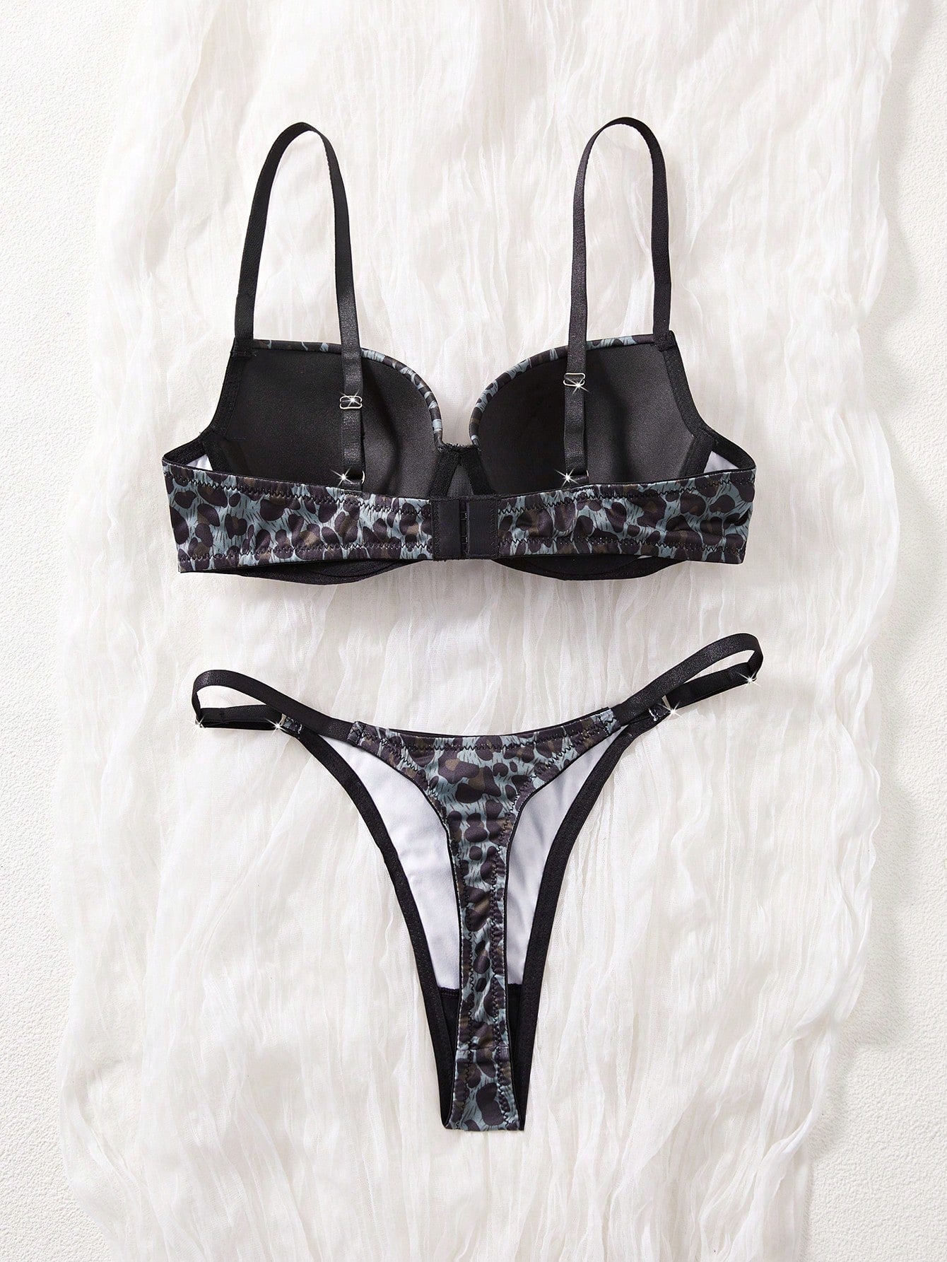 Eraneu 2pcs Women's Fashionable Cow Print Lingerie Set