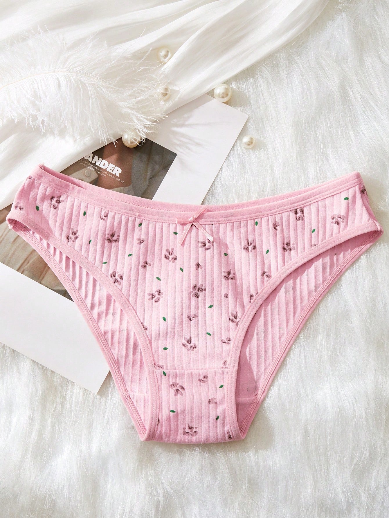 5pcs Women's Panties,Ribbed Knit Brief,Lace Edged Romantic