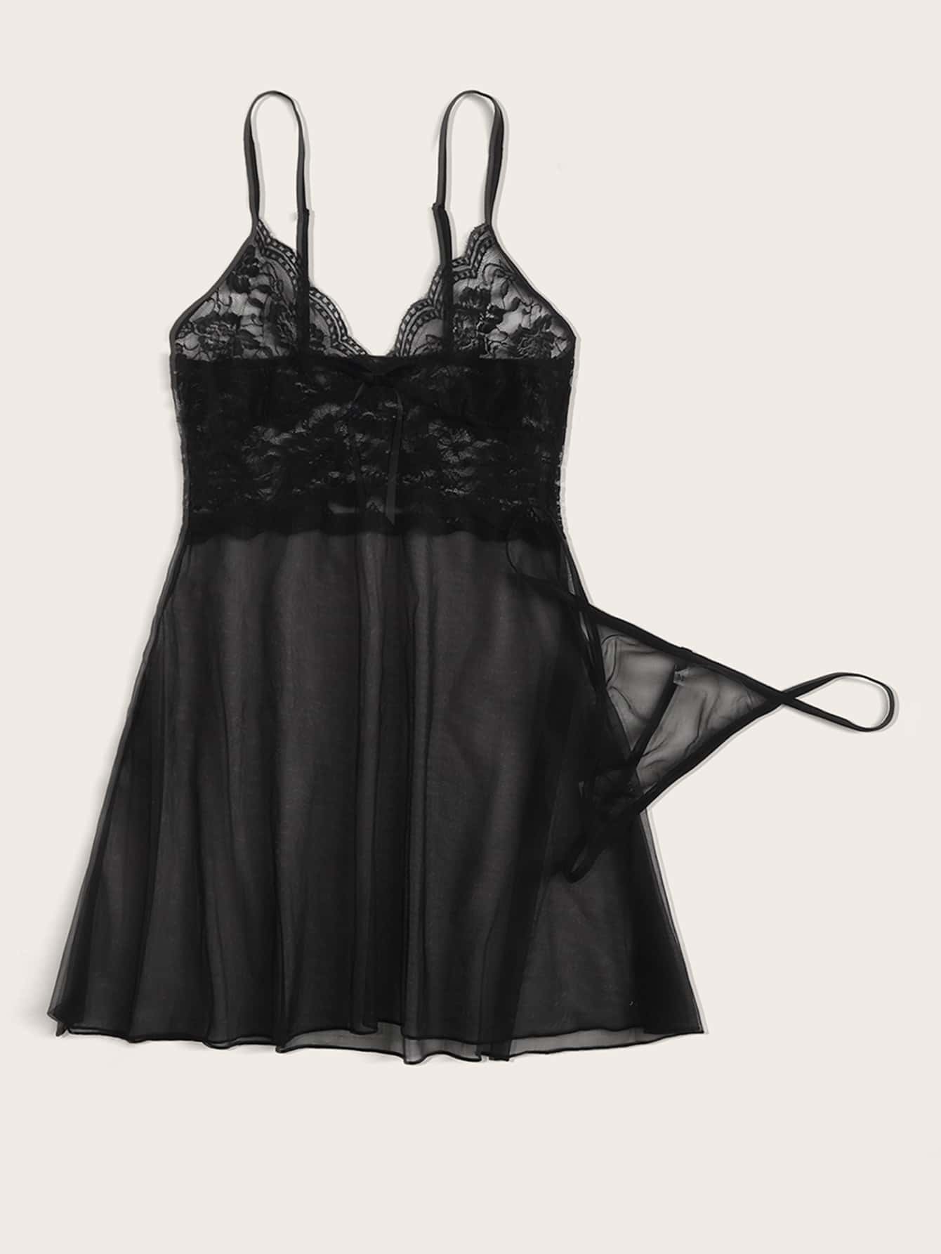 Floral Lace Slips With Thong