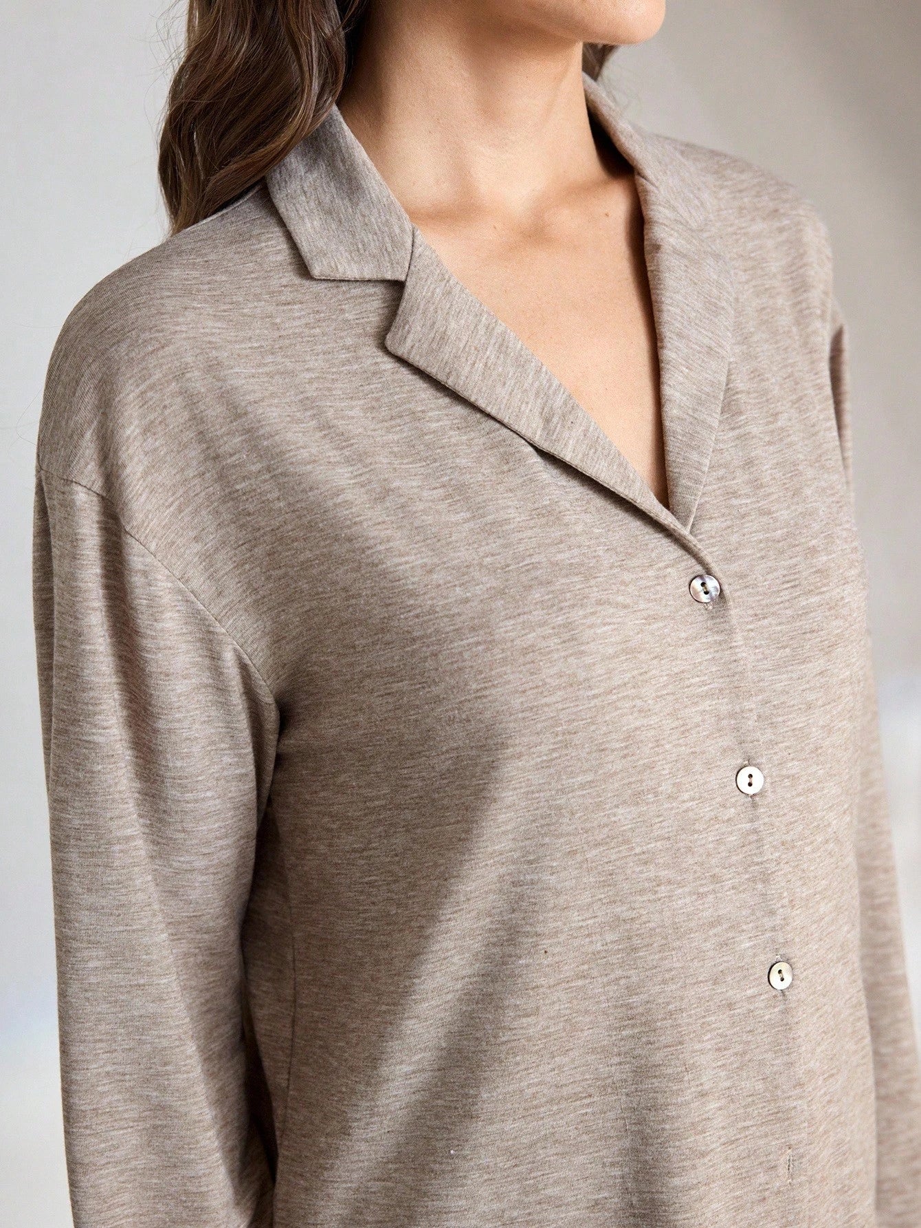 Lapel Collar Button Front Pajama Set