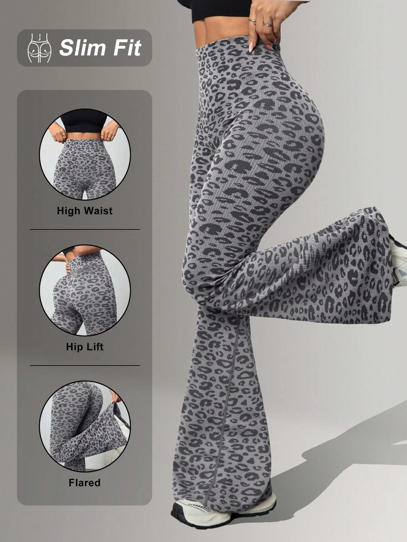 1pc Seamless Leopard Print Sports Flare Pants