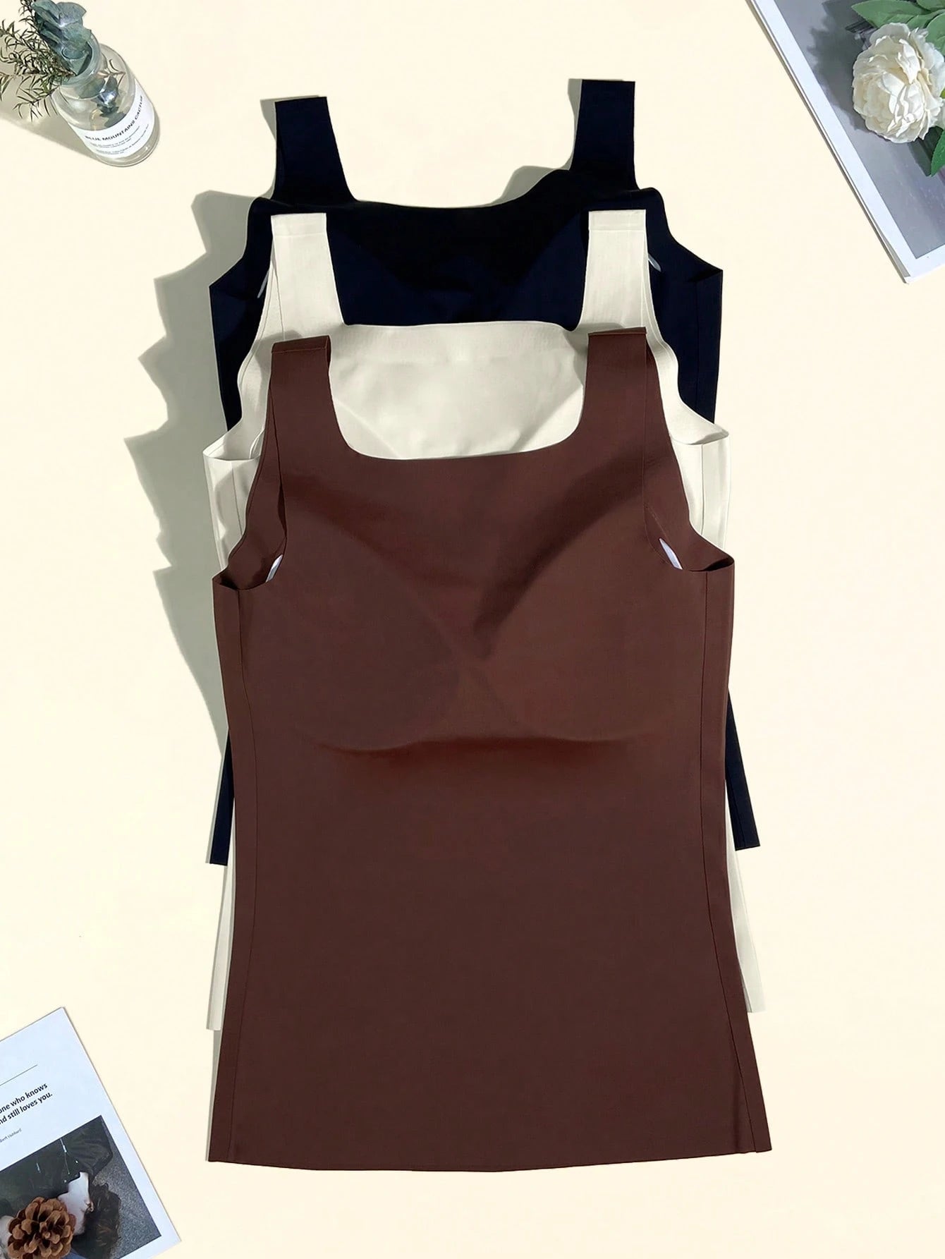 3pcs Minimalist Seamless Camisole Bras With Removable Pads