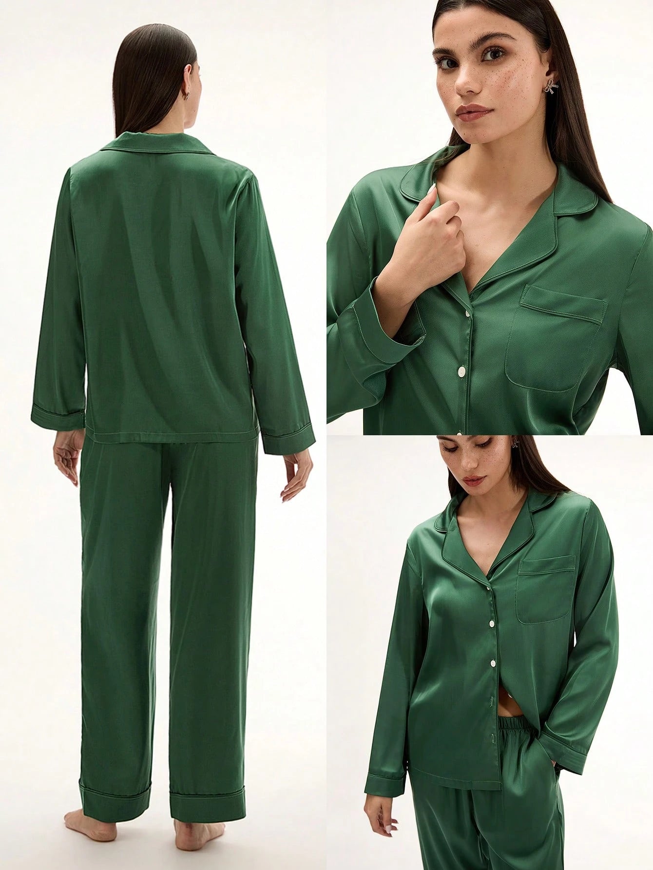 Sleeve Basic Button-Up Top & Pants
