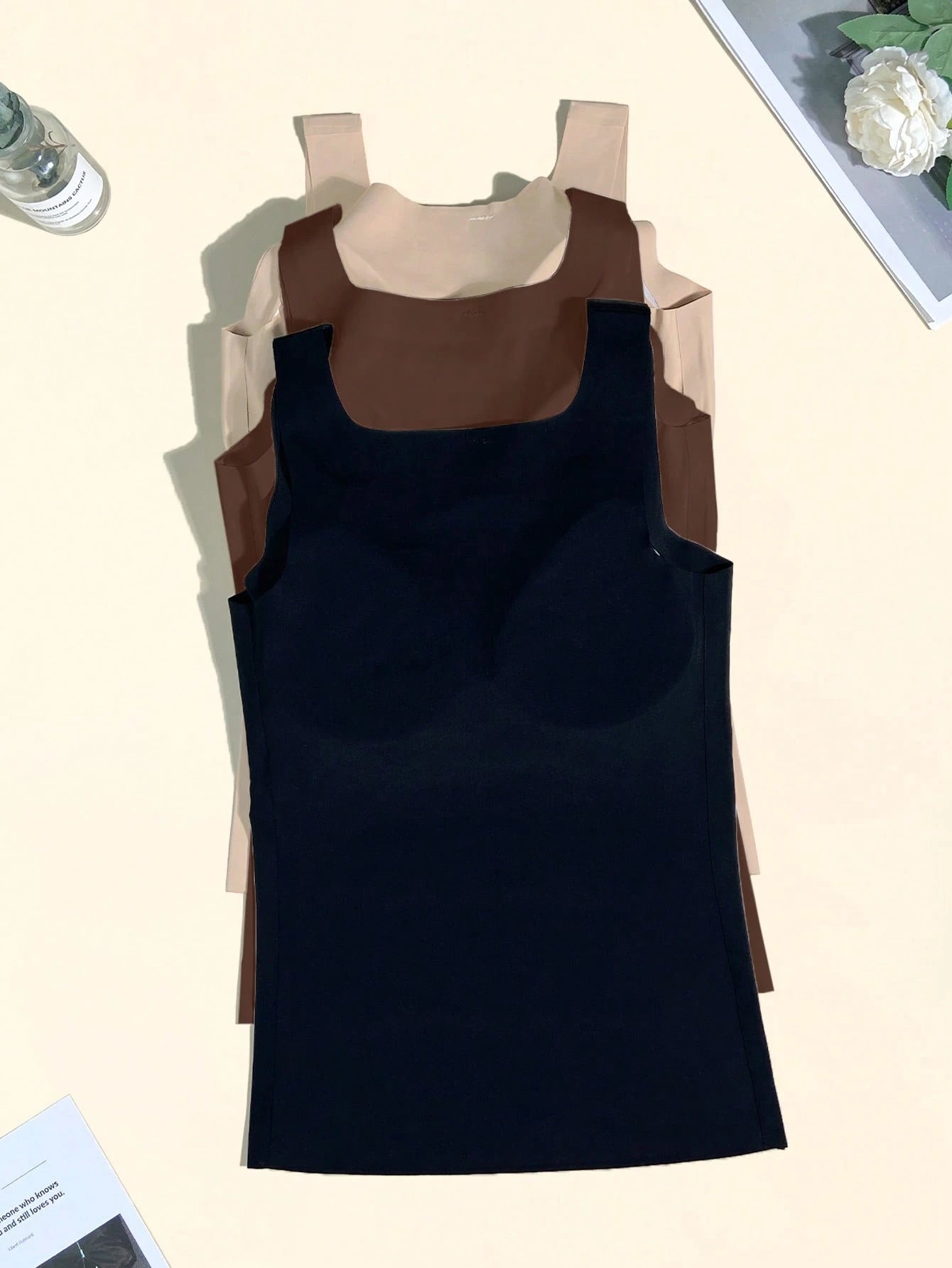 3pcs Minimalist Seamless Camisole Bras With Removable Pads