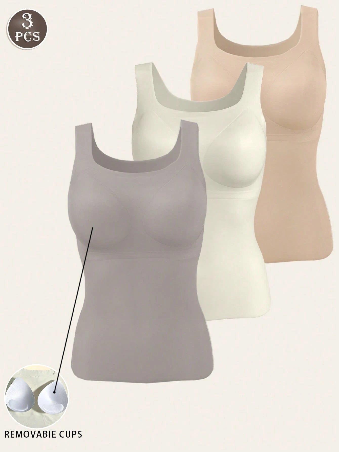 3pcs Minimalist Seamless Camisole Bras With Removable Pads