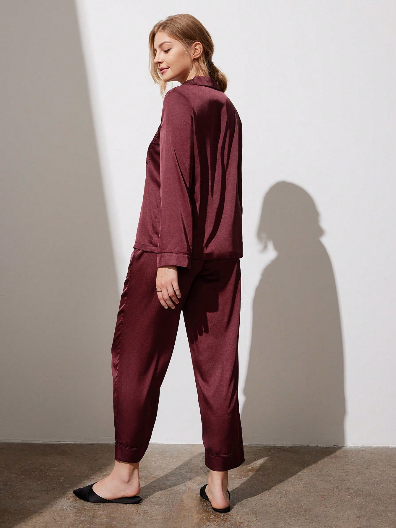 Sleeve Basic Button-Up Top & Pants