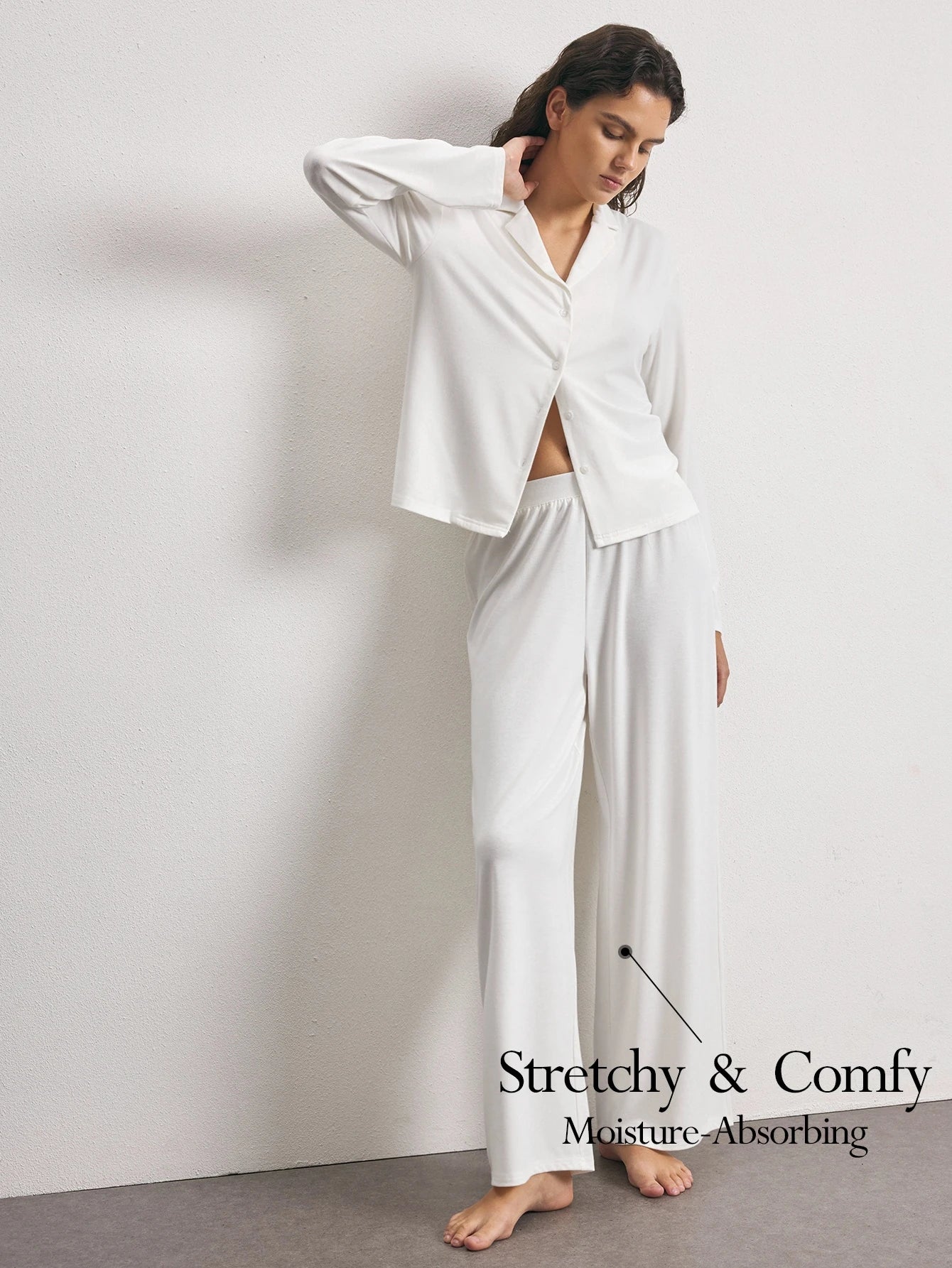 Lapel Collar Button Front Pajama Set