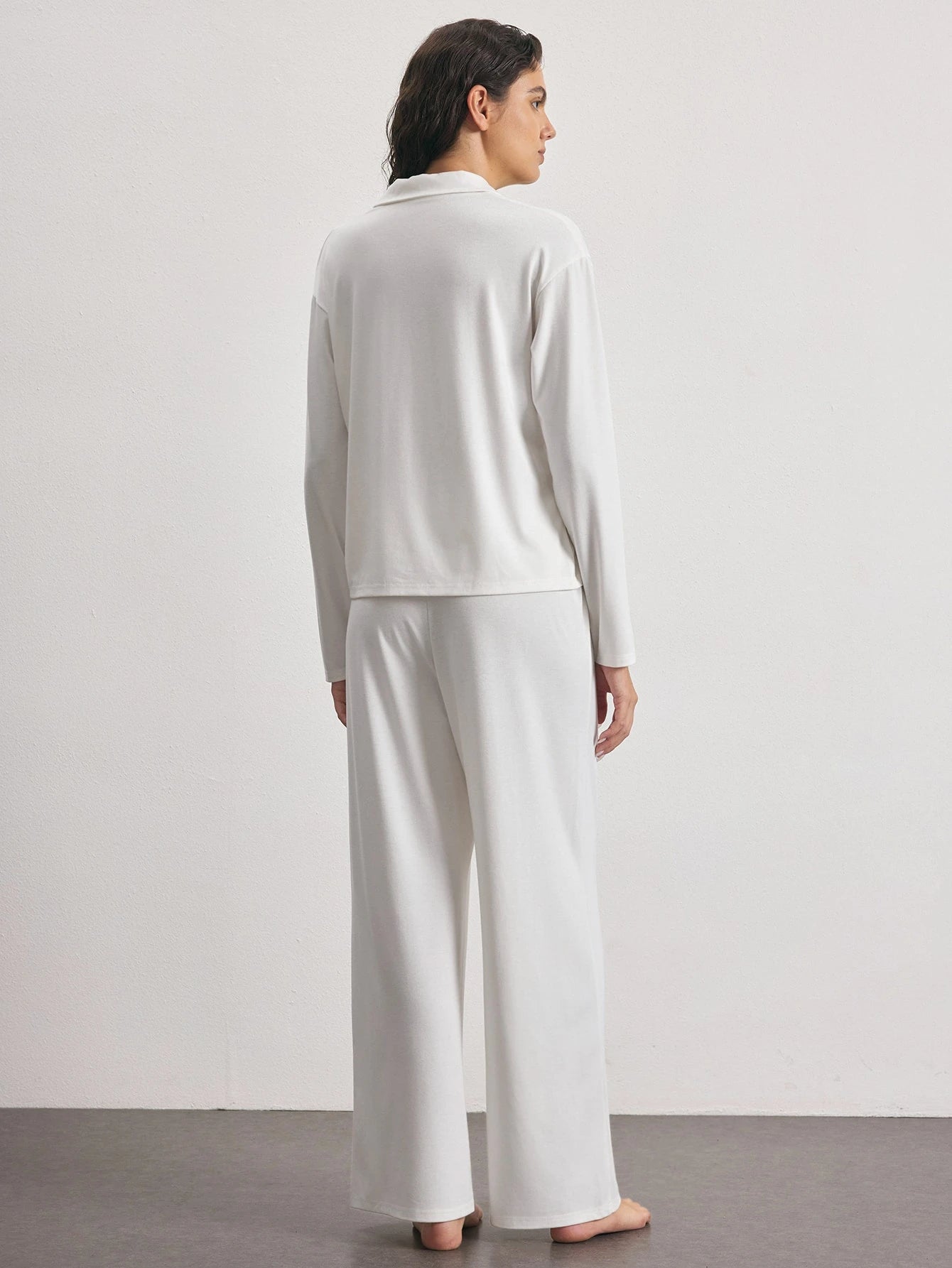 Lapel Collar Button Front Pajama Set