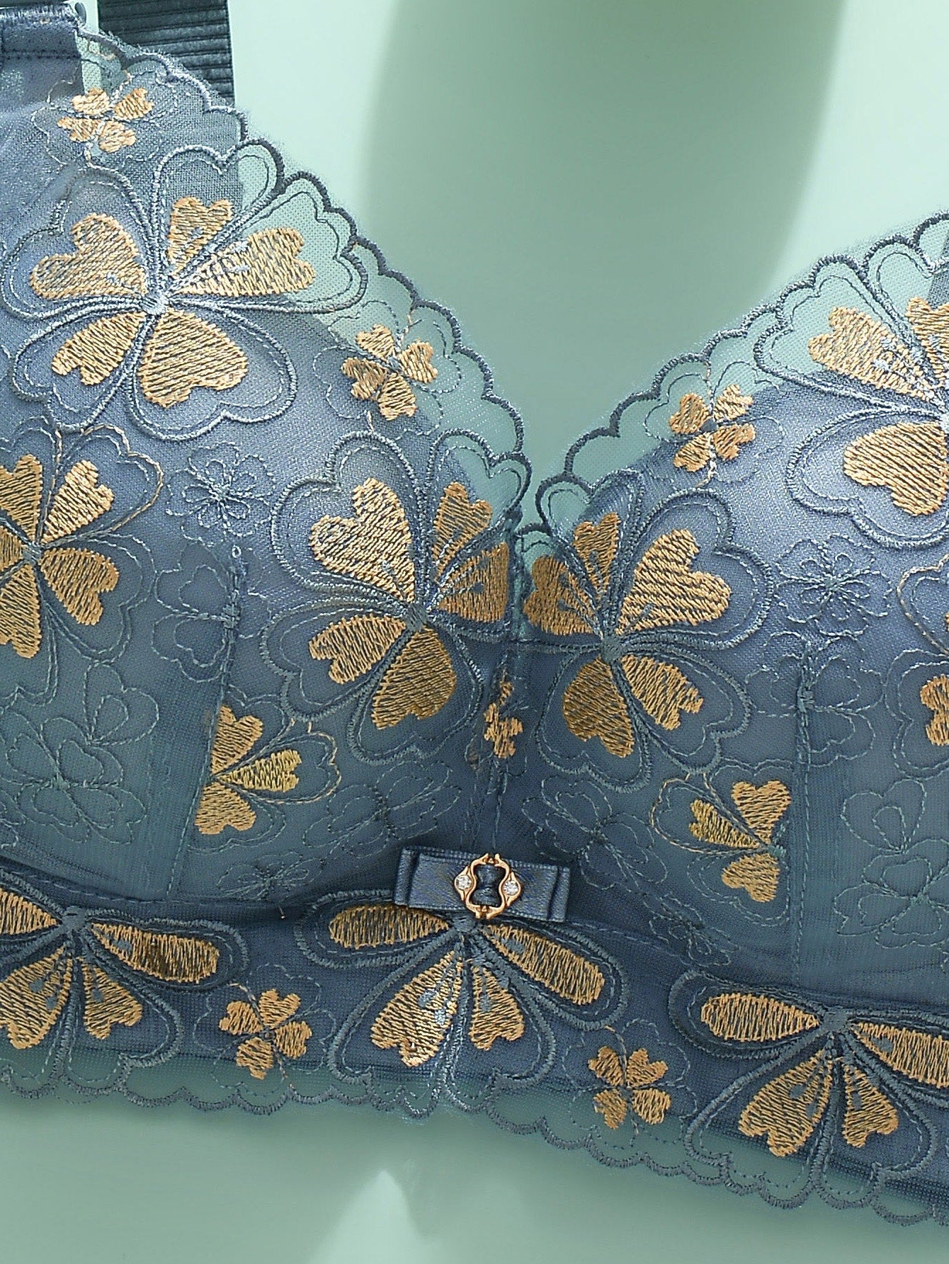 New Women's Underwear Thickened Push-up Embroidery Bra, No Steel Ring Design &amp; Side Gathering, Anti-sagging &amp; Adjustable, Sexy